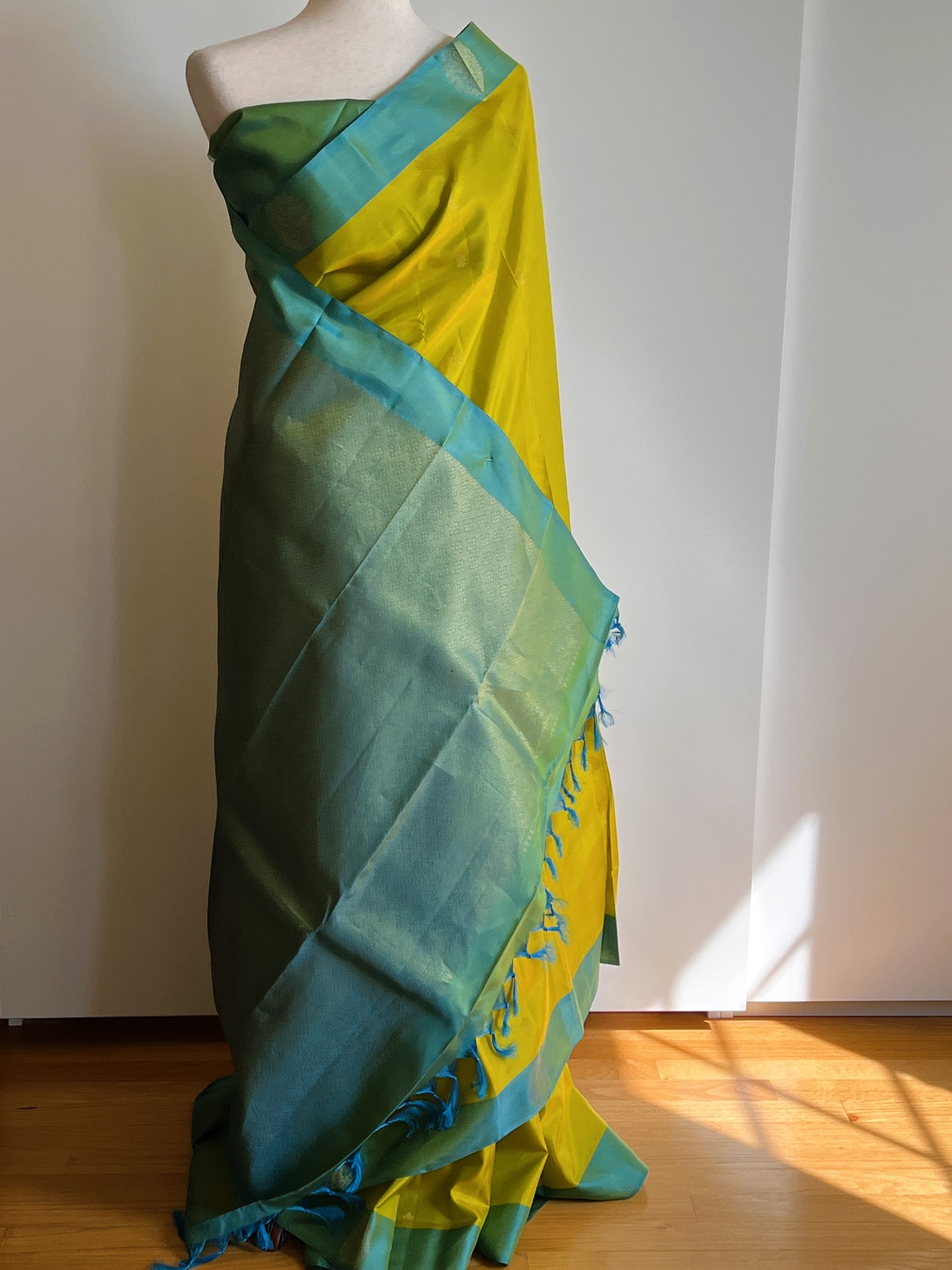 Beautiful Yellow Green Kanjivaram Silk Saree