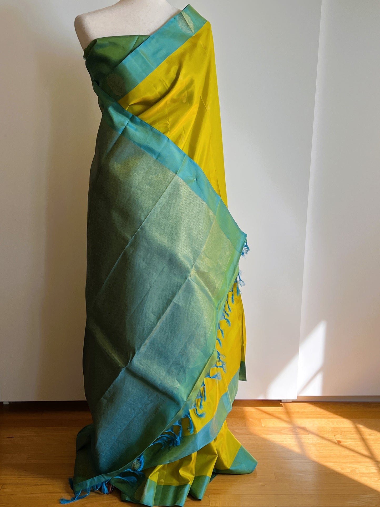 Beautiful Yellow Green Kanjivaram Silk Saree