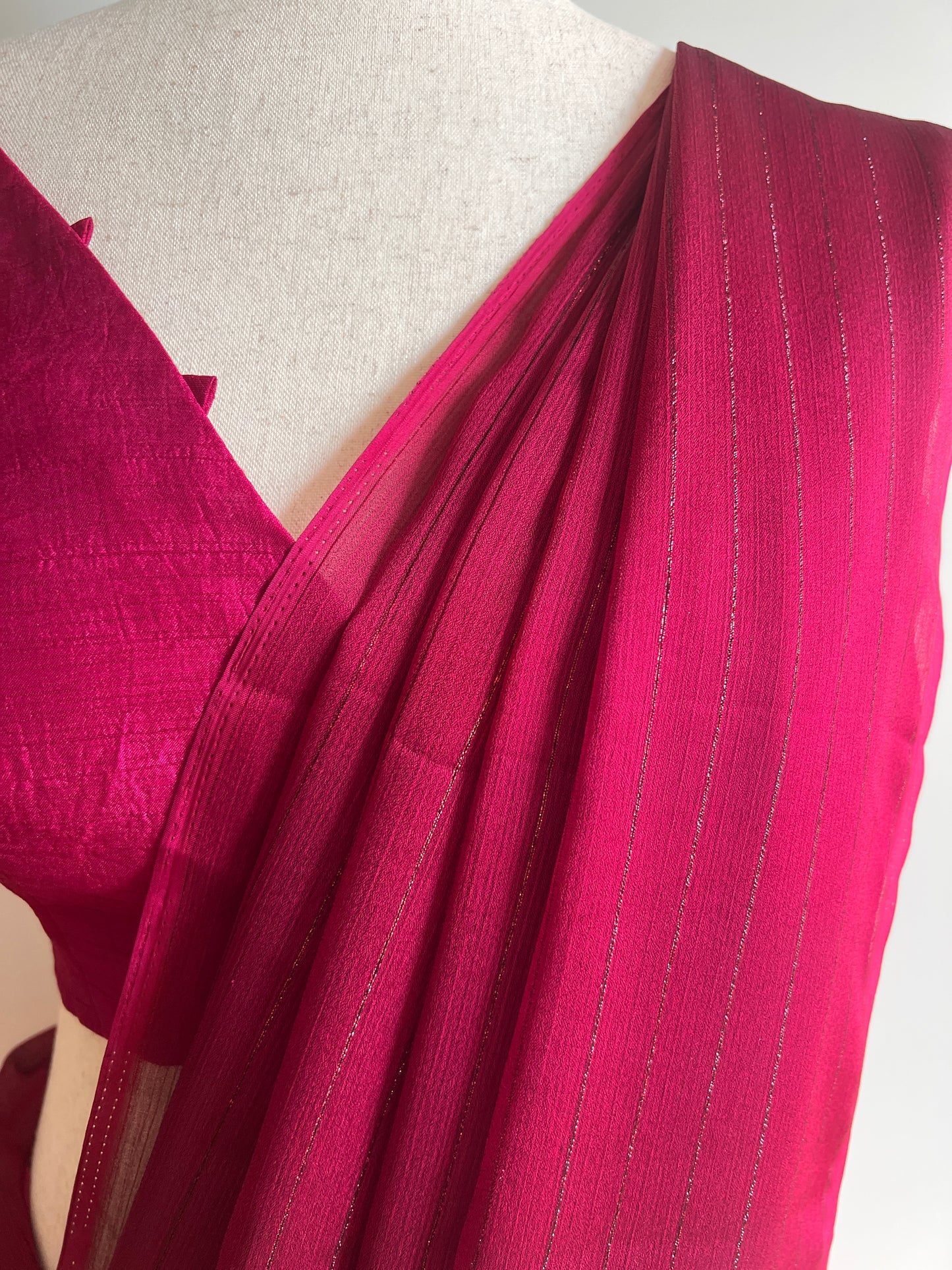 Wine Chinon Stripe Plain Saree Only