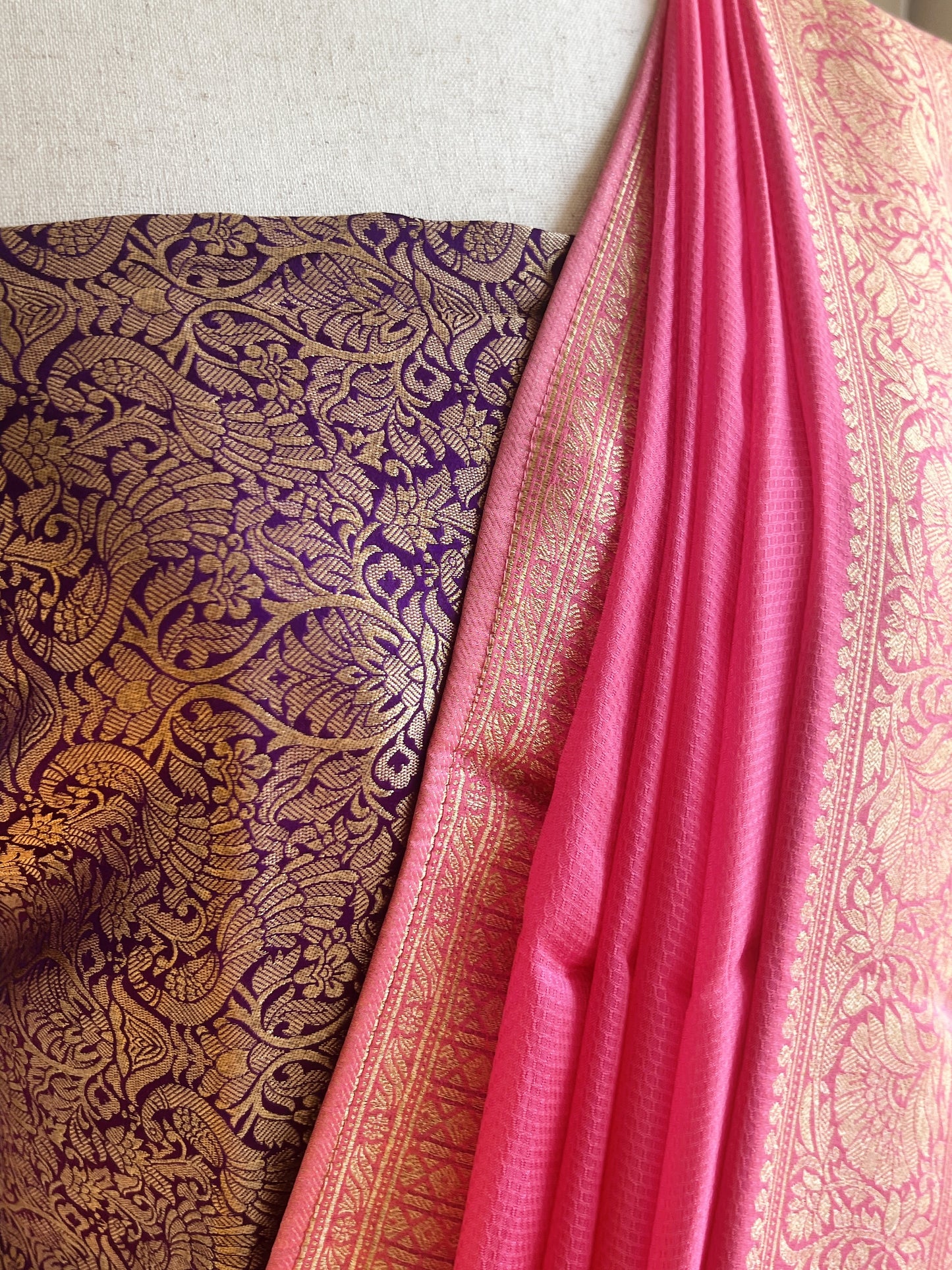 Pink Woven Viscose Fabric Saree