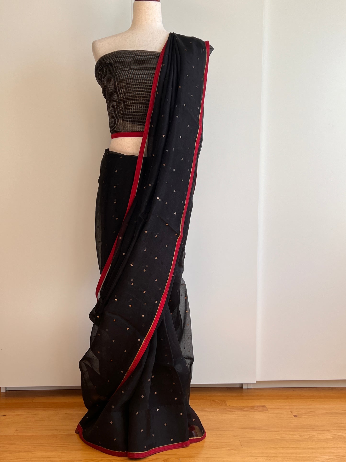 Black Sequence Woven Organza Saree