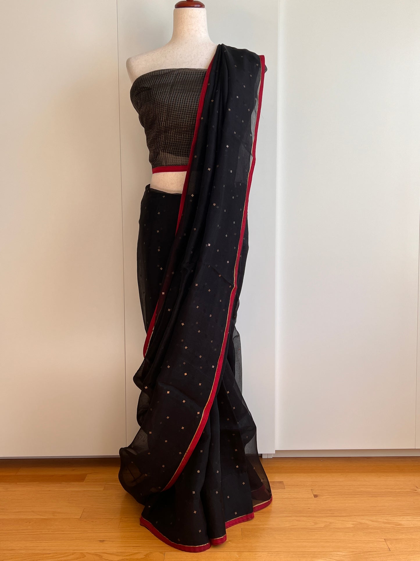 Black Sequence Woven Organza Saree