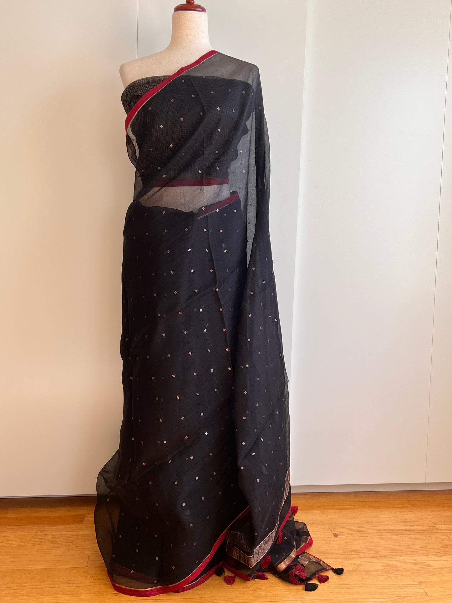 Black Sequence Woven Organza Saree