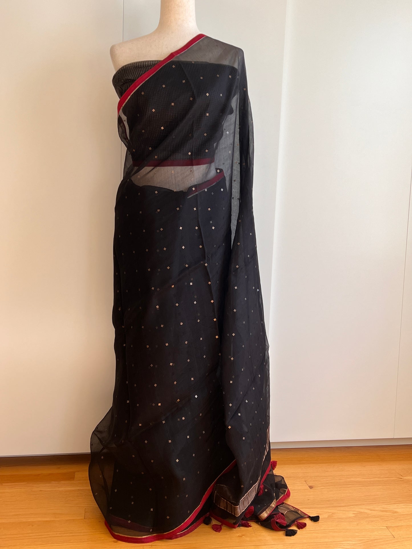 Black Sequence Woven Organza Saree