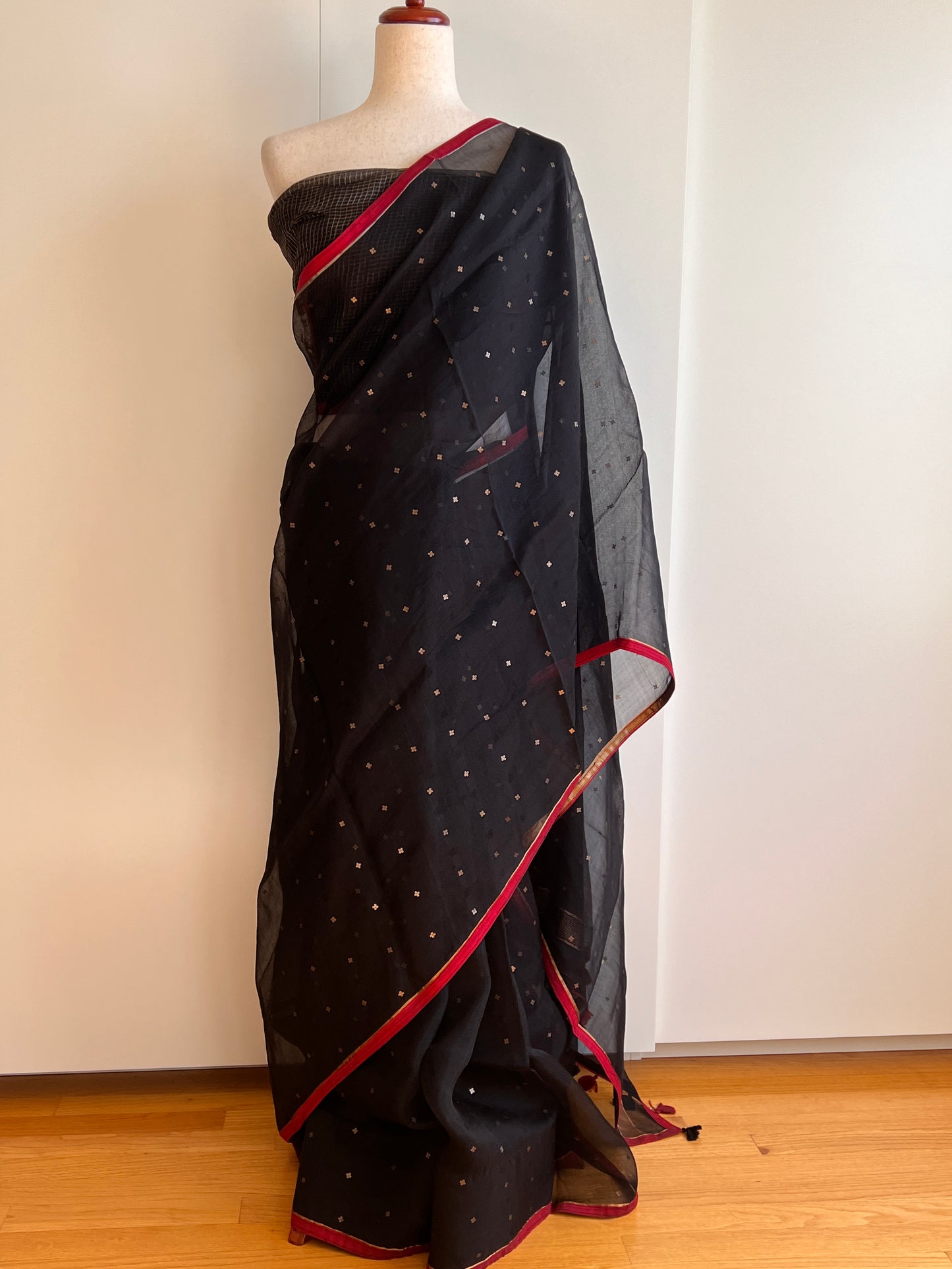 Black Sequence Woven Organza Saree