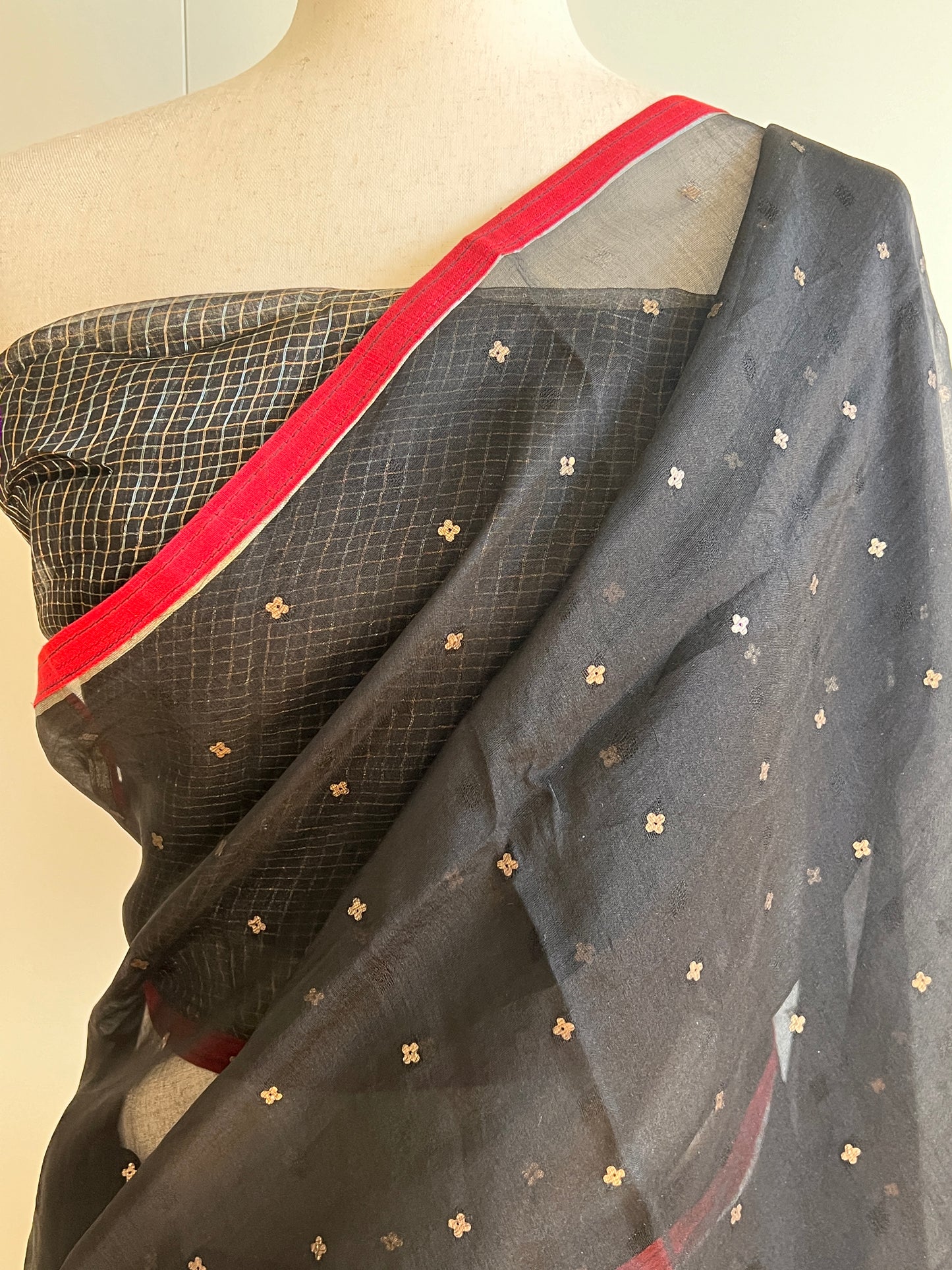 Black Sequence Woven Organza Saree