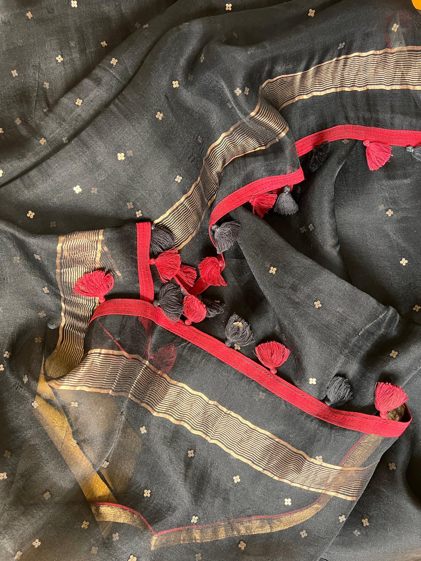 Black Sequence Woven Organza Saree