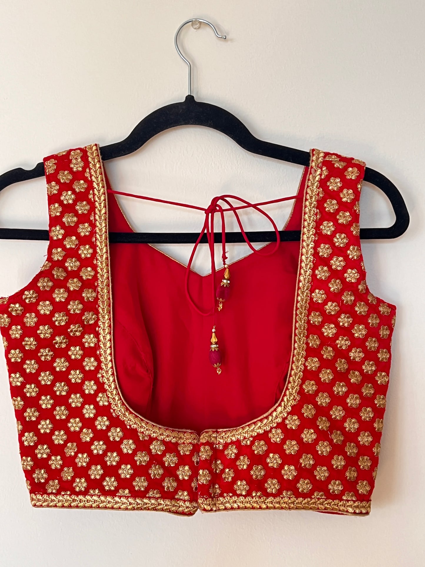 Red Brocade Sleeveless Blouse