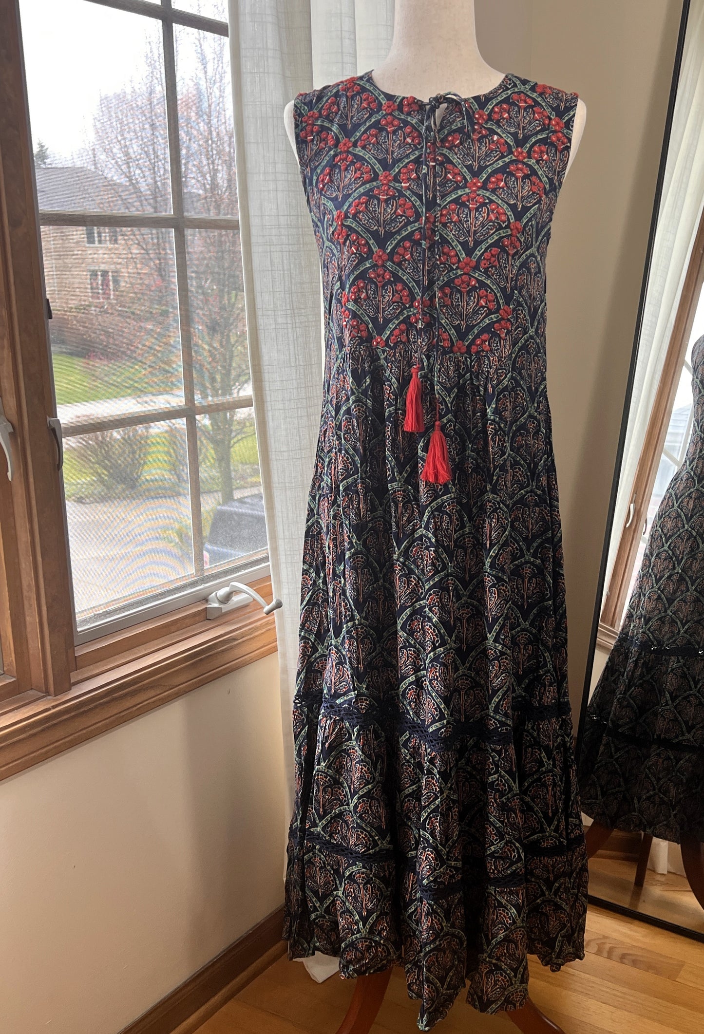 Navy Blue and Red Embroidery Gown