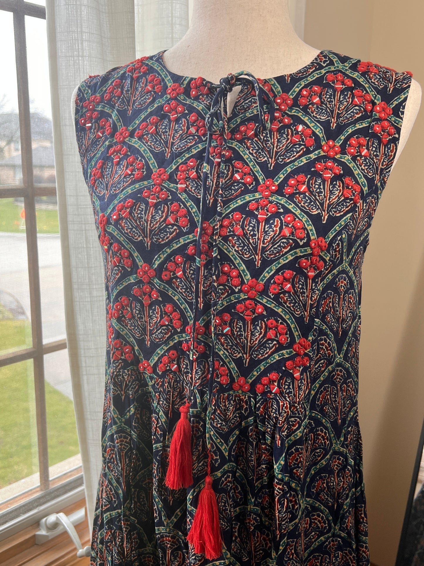 Navy Blue and Red Embroidery Gown