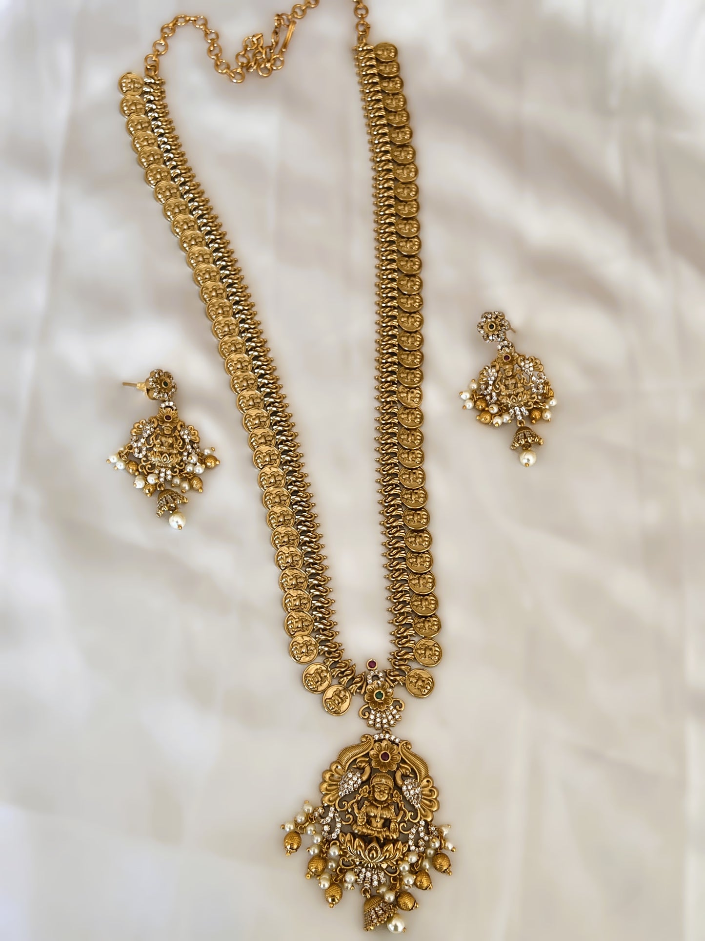 Antique Finish Goddess Coin Long Necklace/Haram Set
