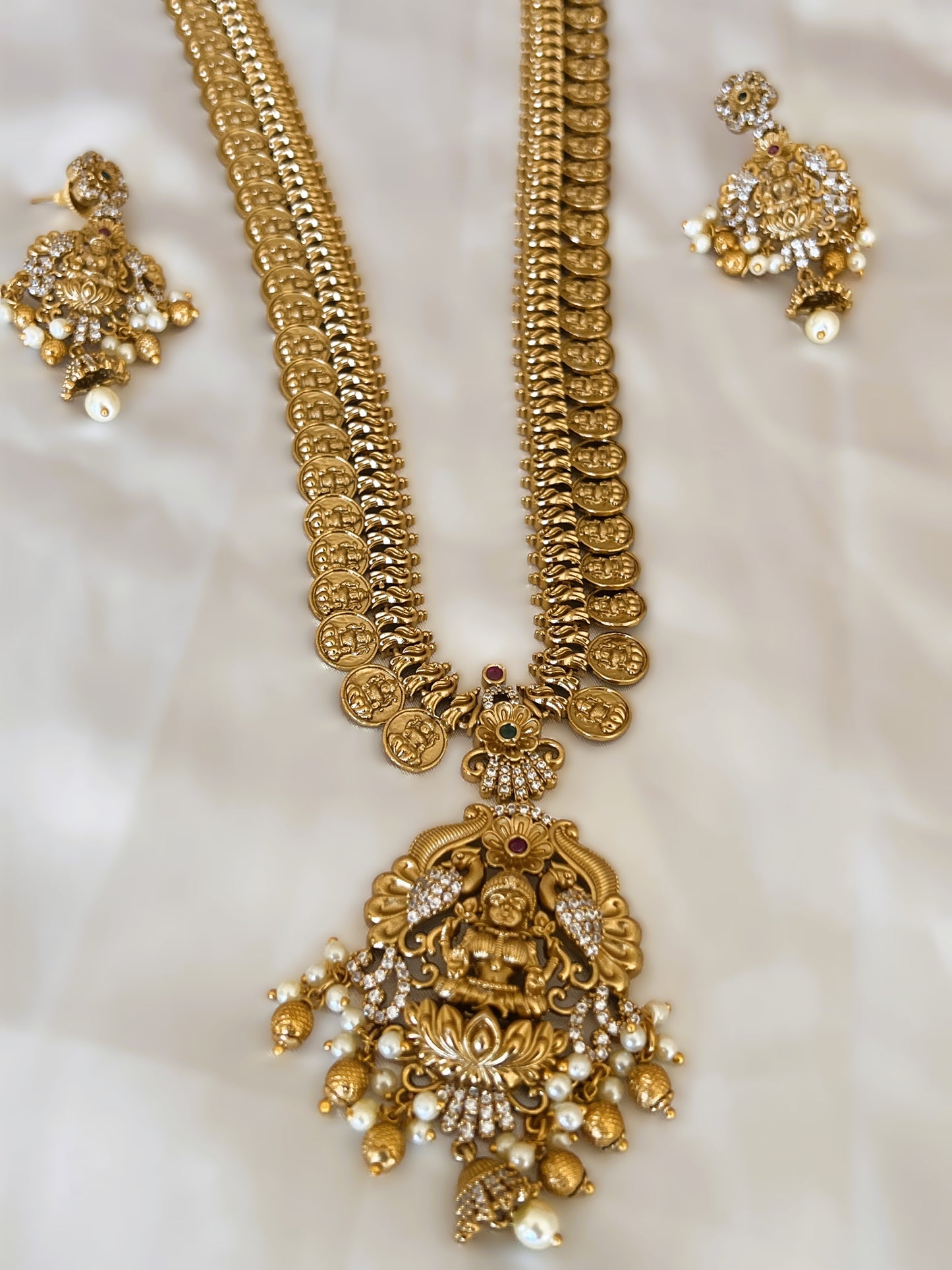 Antique Finish Goddess Coin Long Necklace/Haram Set