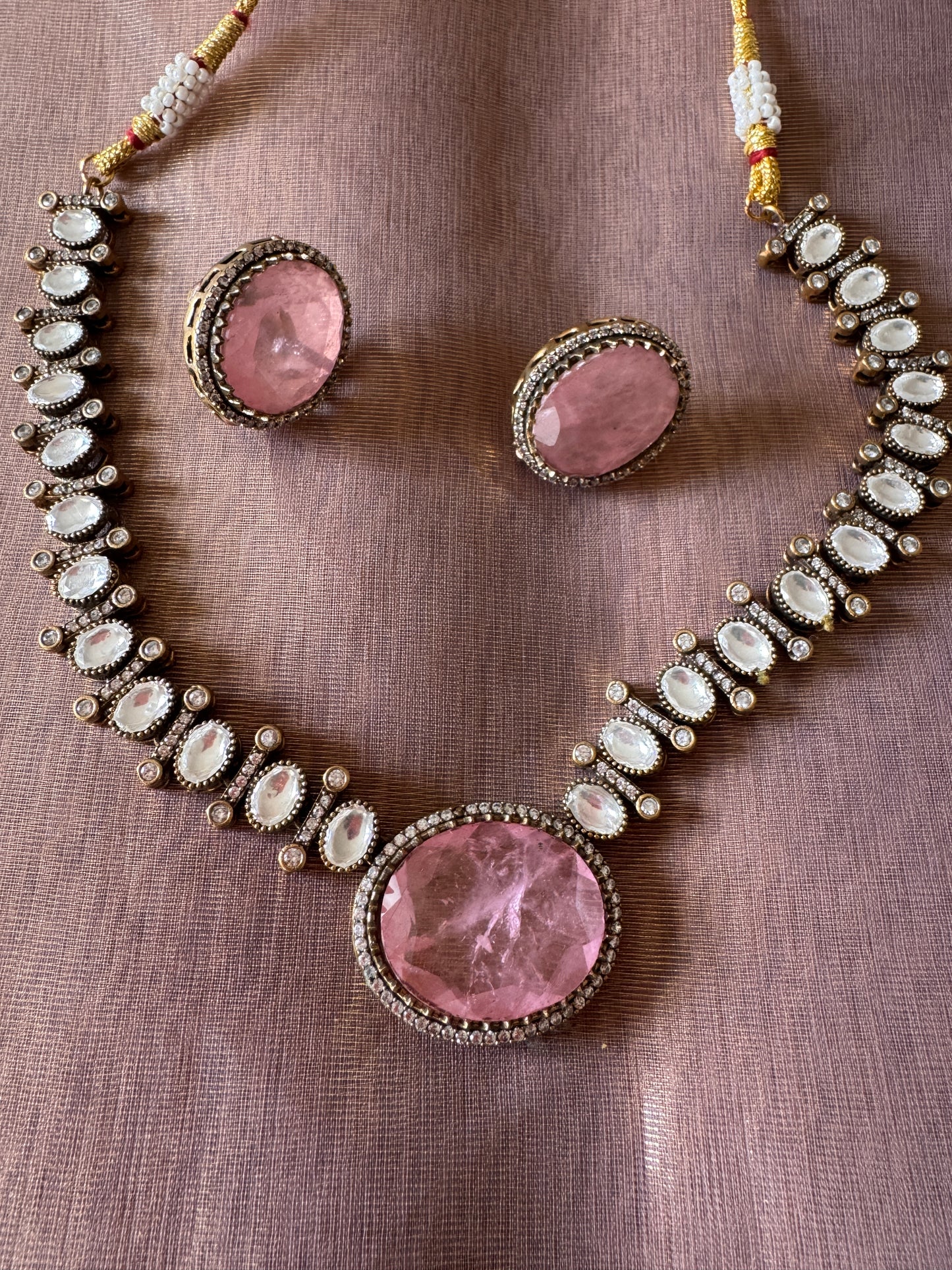 Pink Uncut and Polki Necklace Set