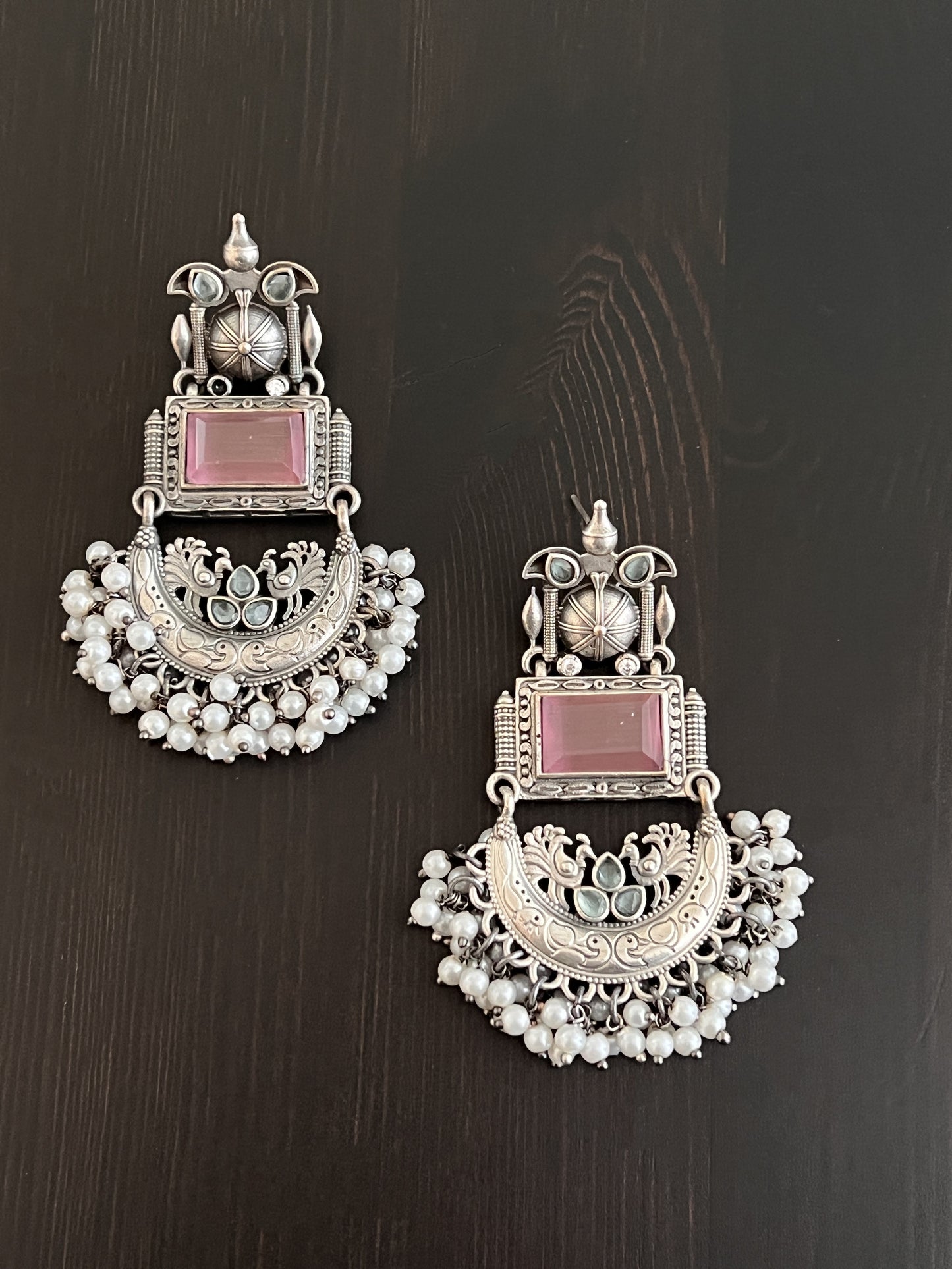 Pink Stone Oxidized Earring