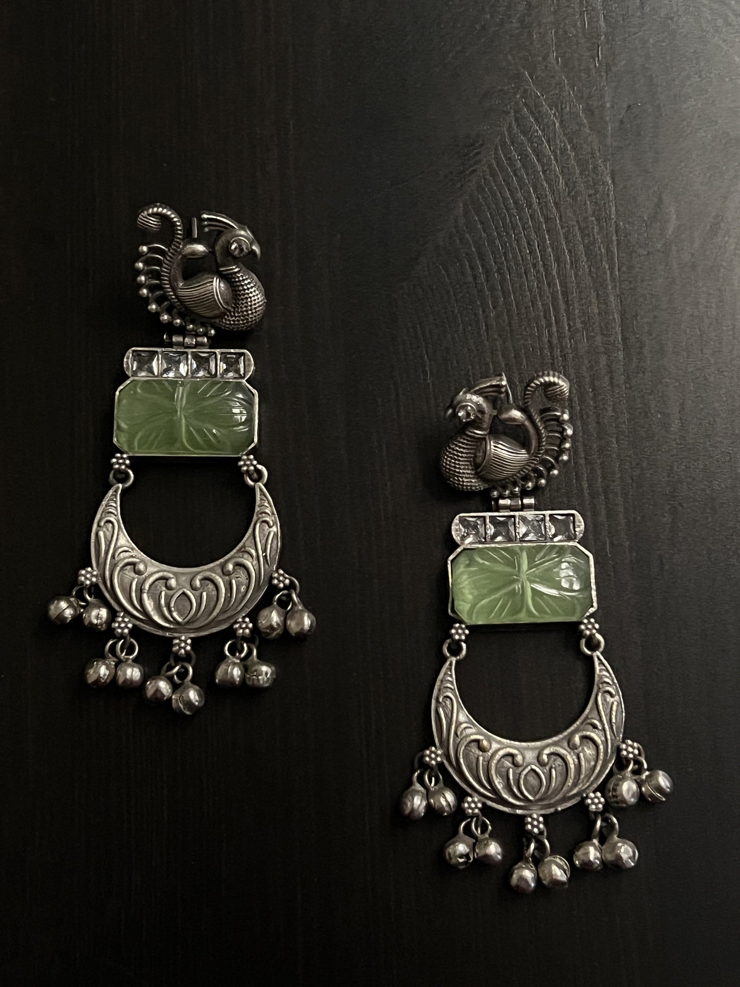 Green Silver Look Alike Earring