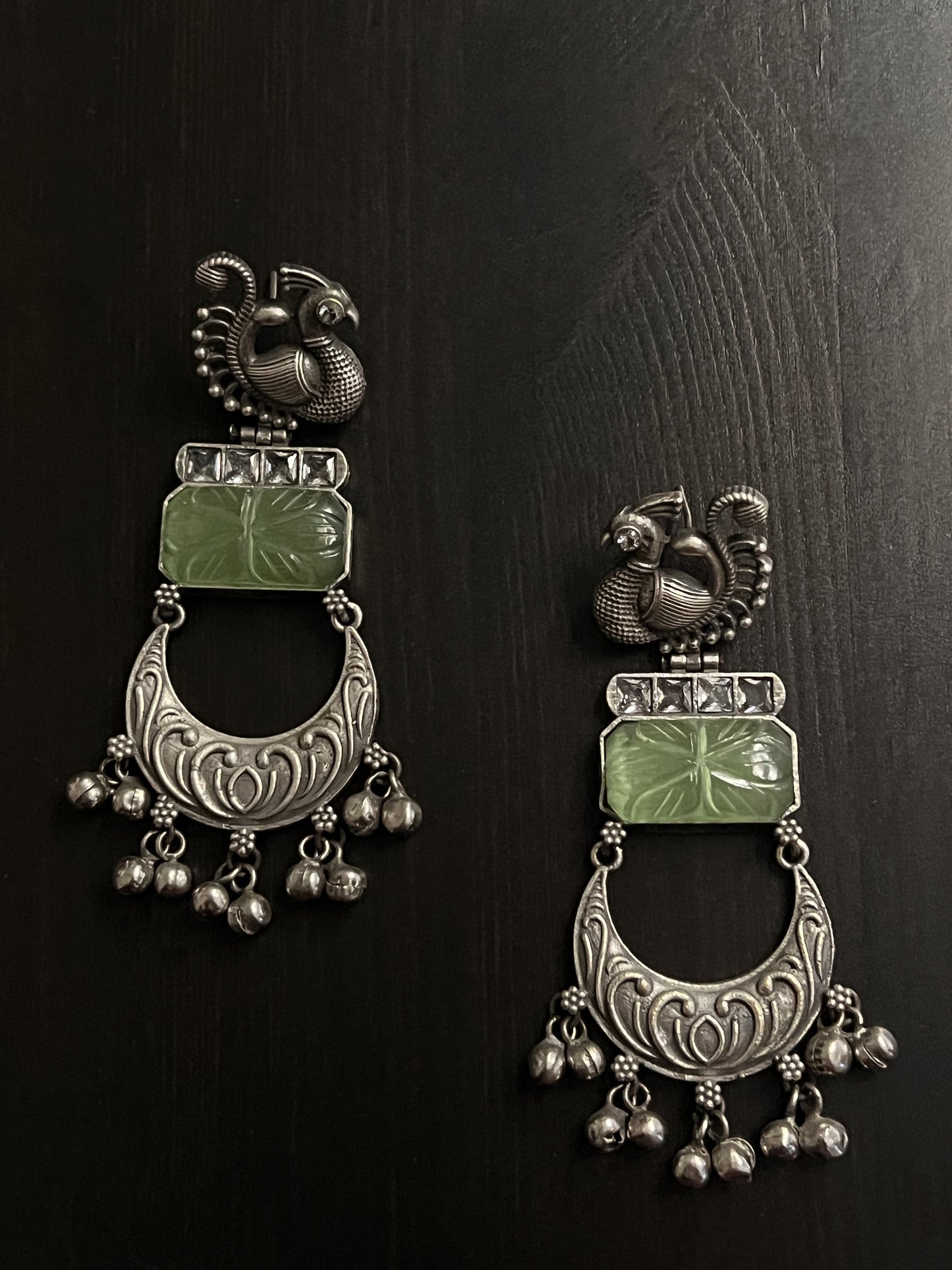 Green Silver Look Alike Earring