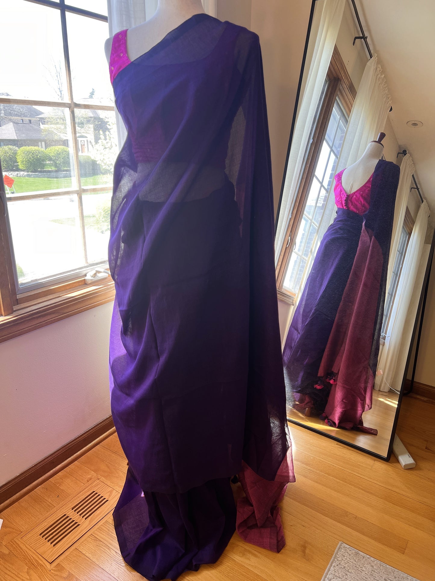 Purple Pink Mul Cotton Saree