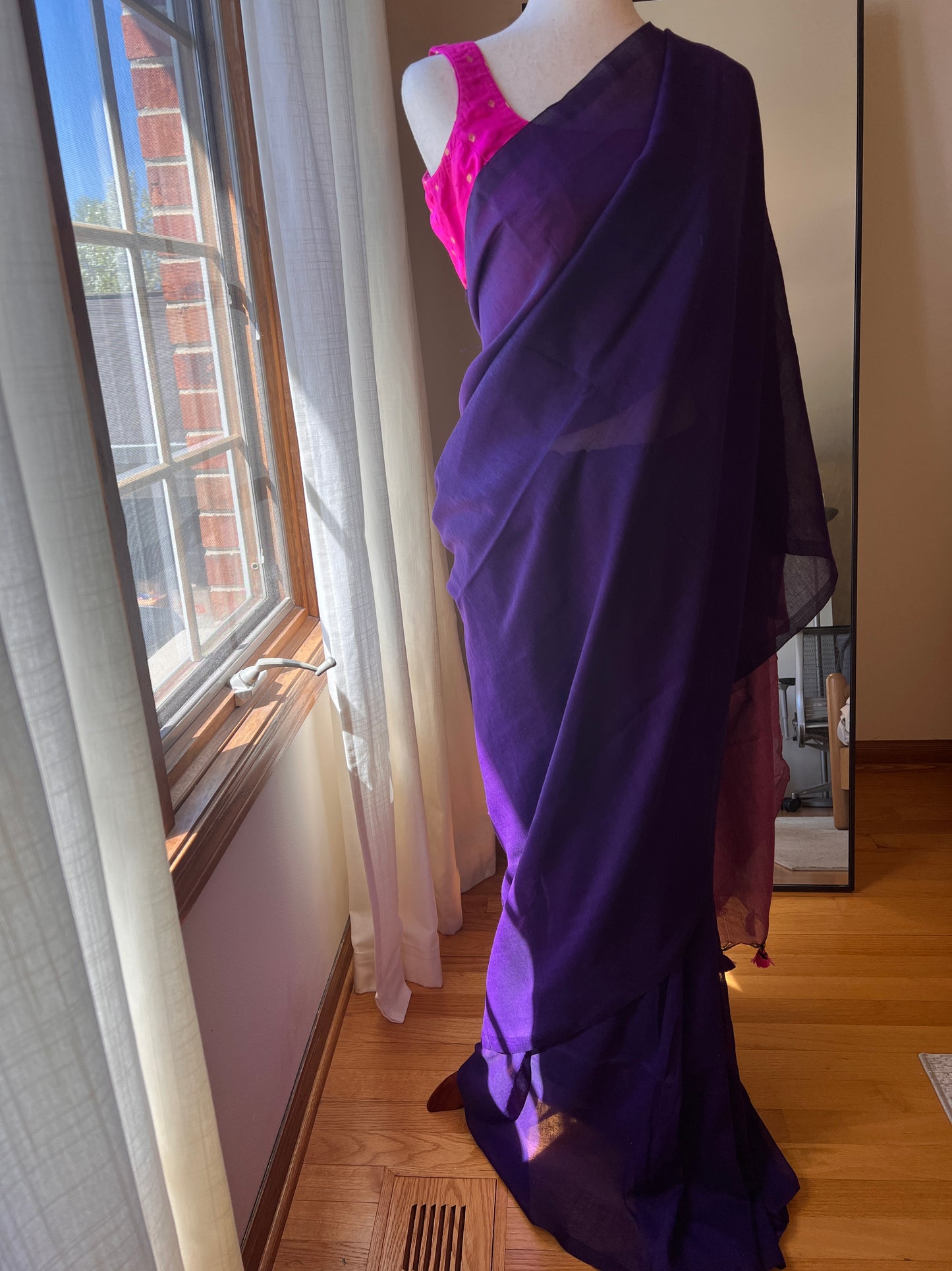 Purple Pink Mul Cotton Saree