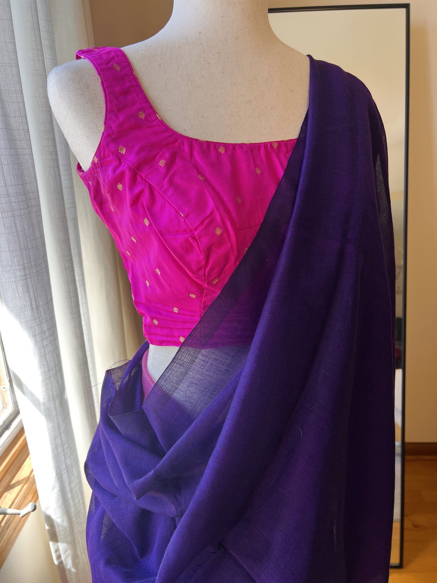 Purple Pink Mul Cotton Saree