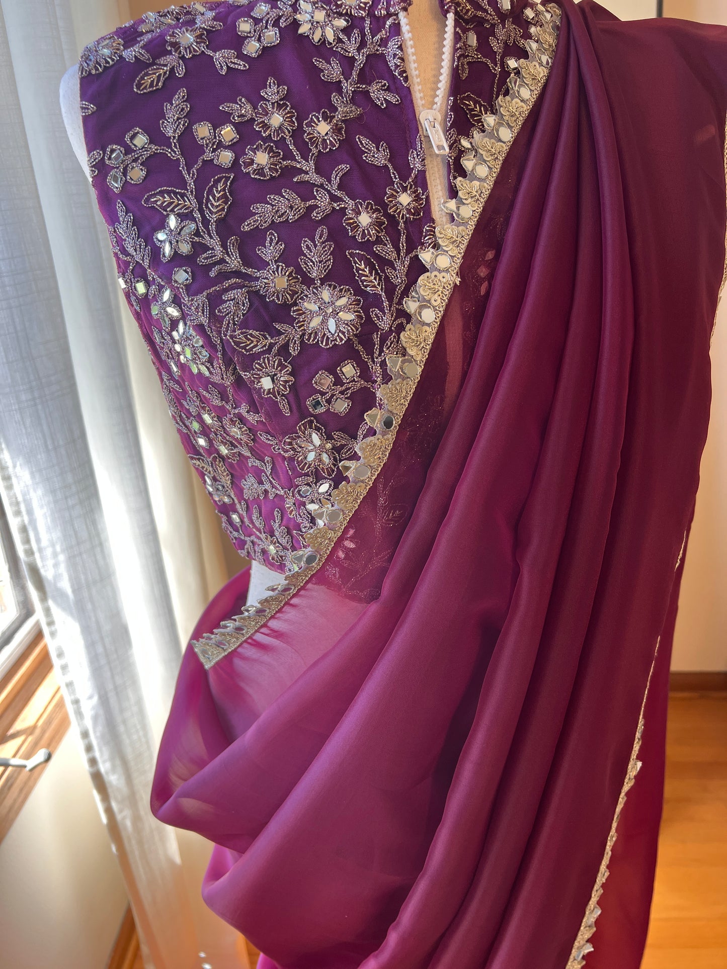 Tyrian Purple Imported Organza Saree