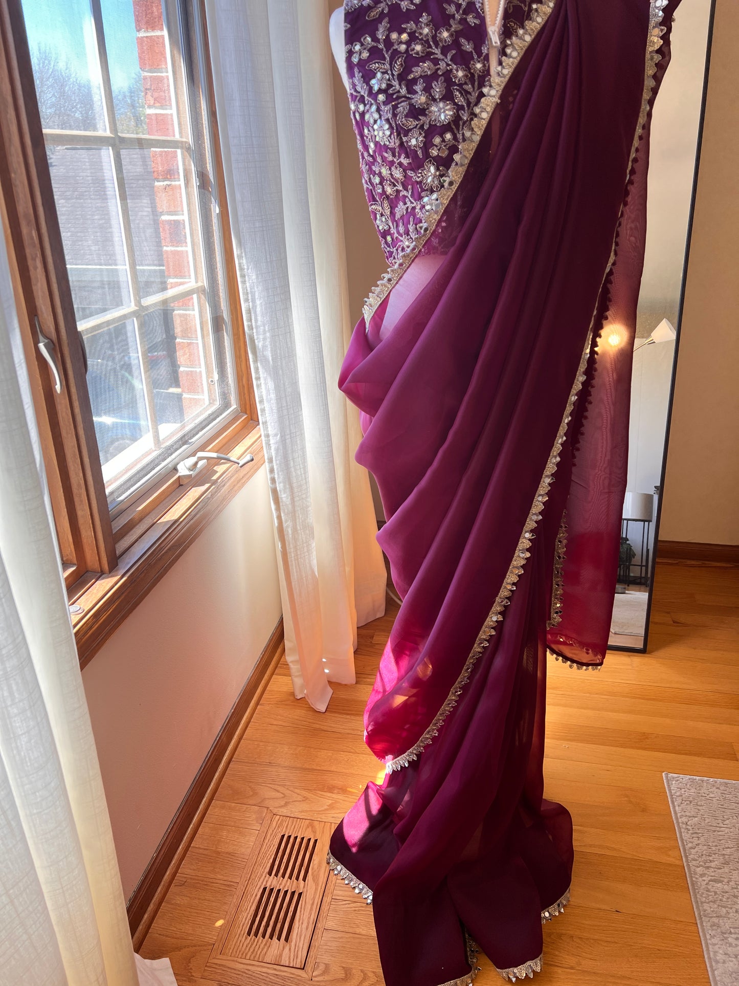 Tyrian Purple Imported Organza Saree