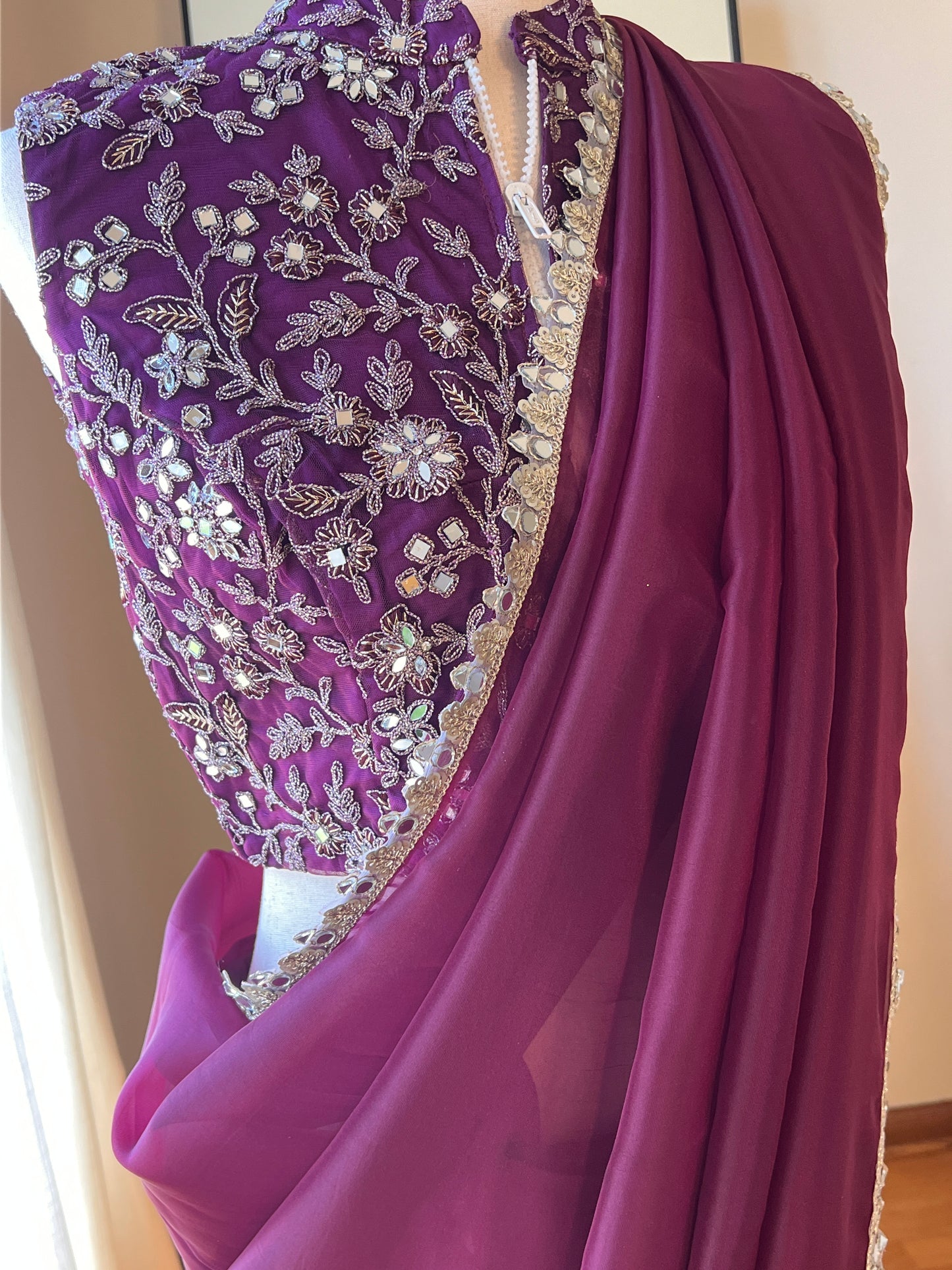 Tyrian Purple Imported Organza Saree