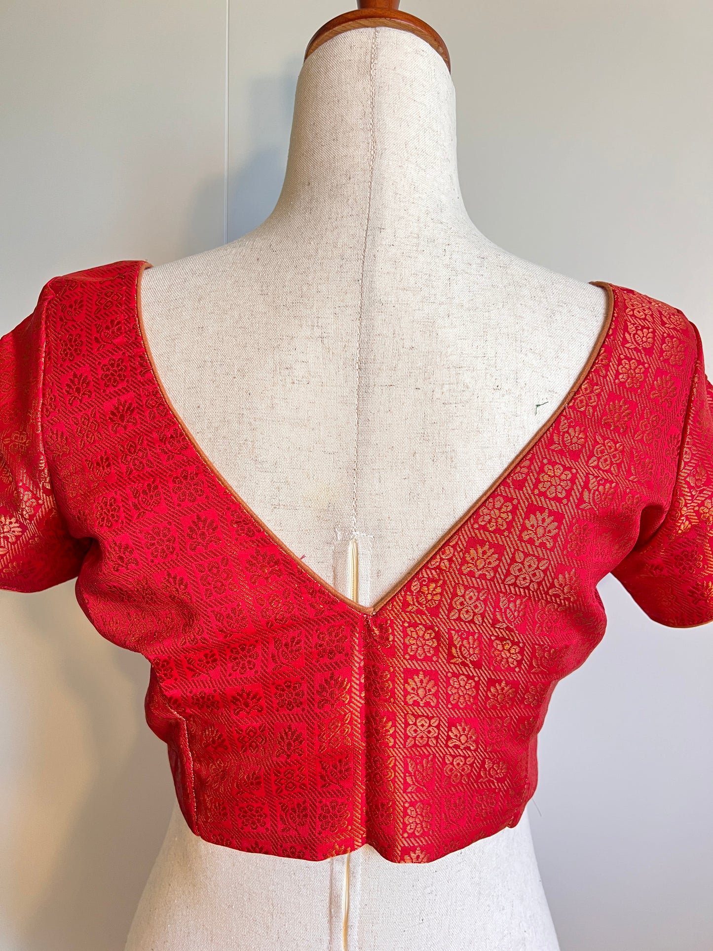 Red Copper Zari Brocade Readymade Blouse