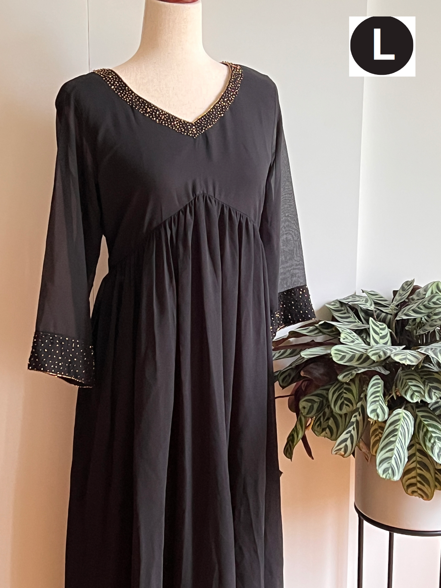 Black Faux Georgette Aline Kurti with Sequin work