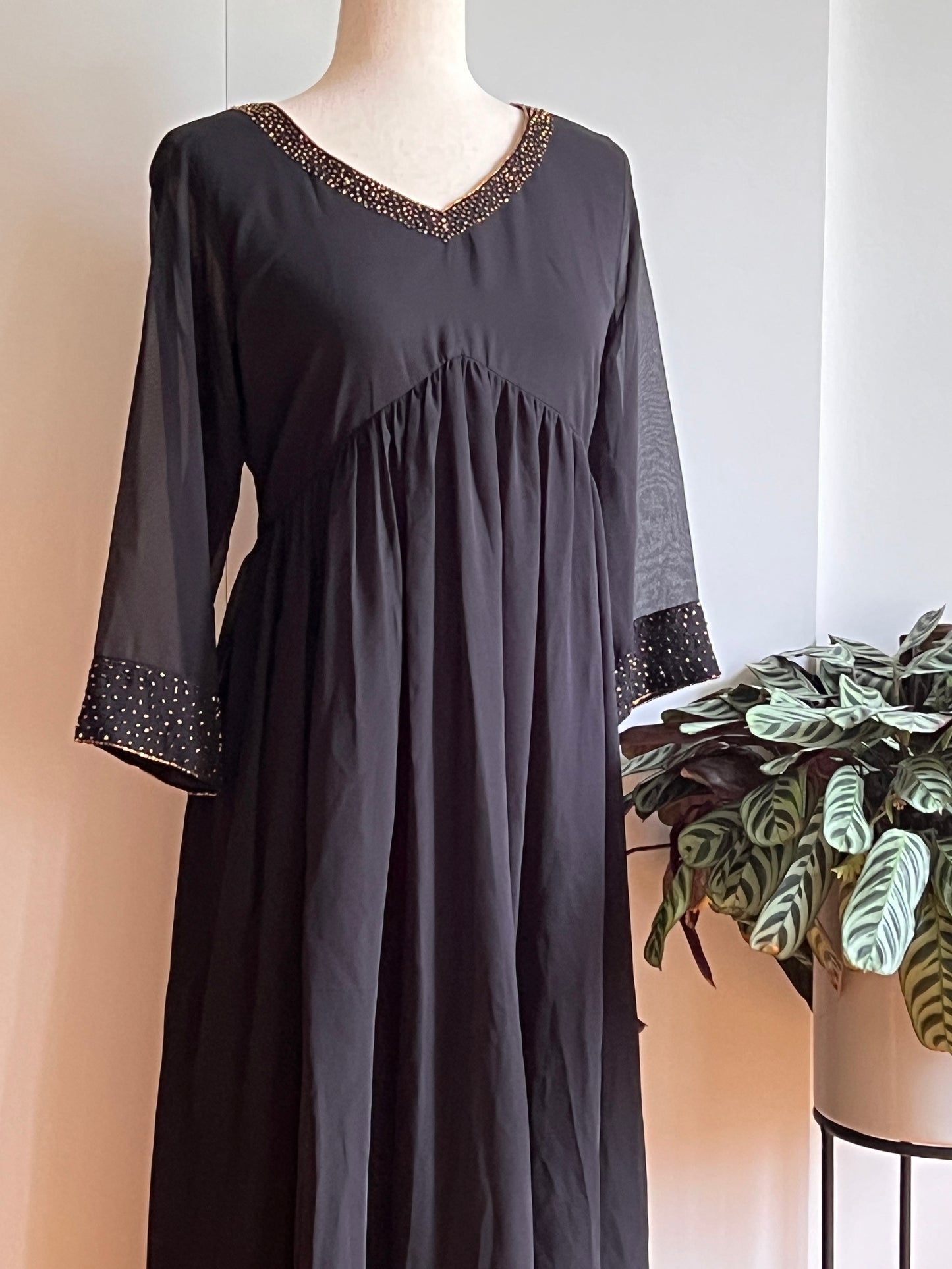 Black Faux Georgette Aline Kurti with Sequin work