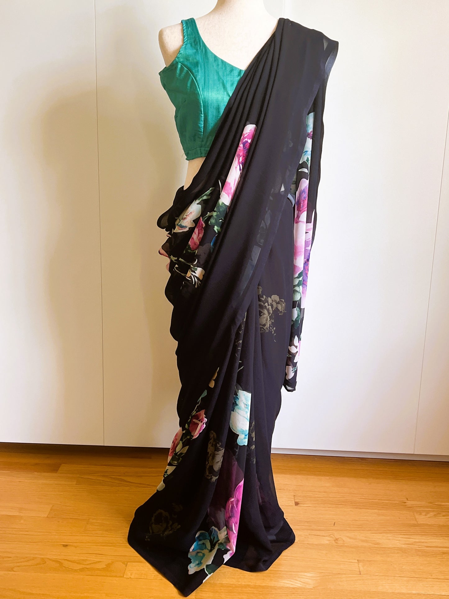 Black Floral Georgette Saree
