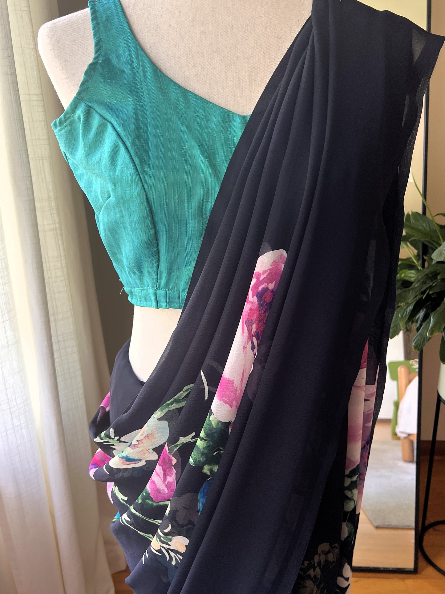 Black Floral Georgette Saree