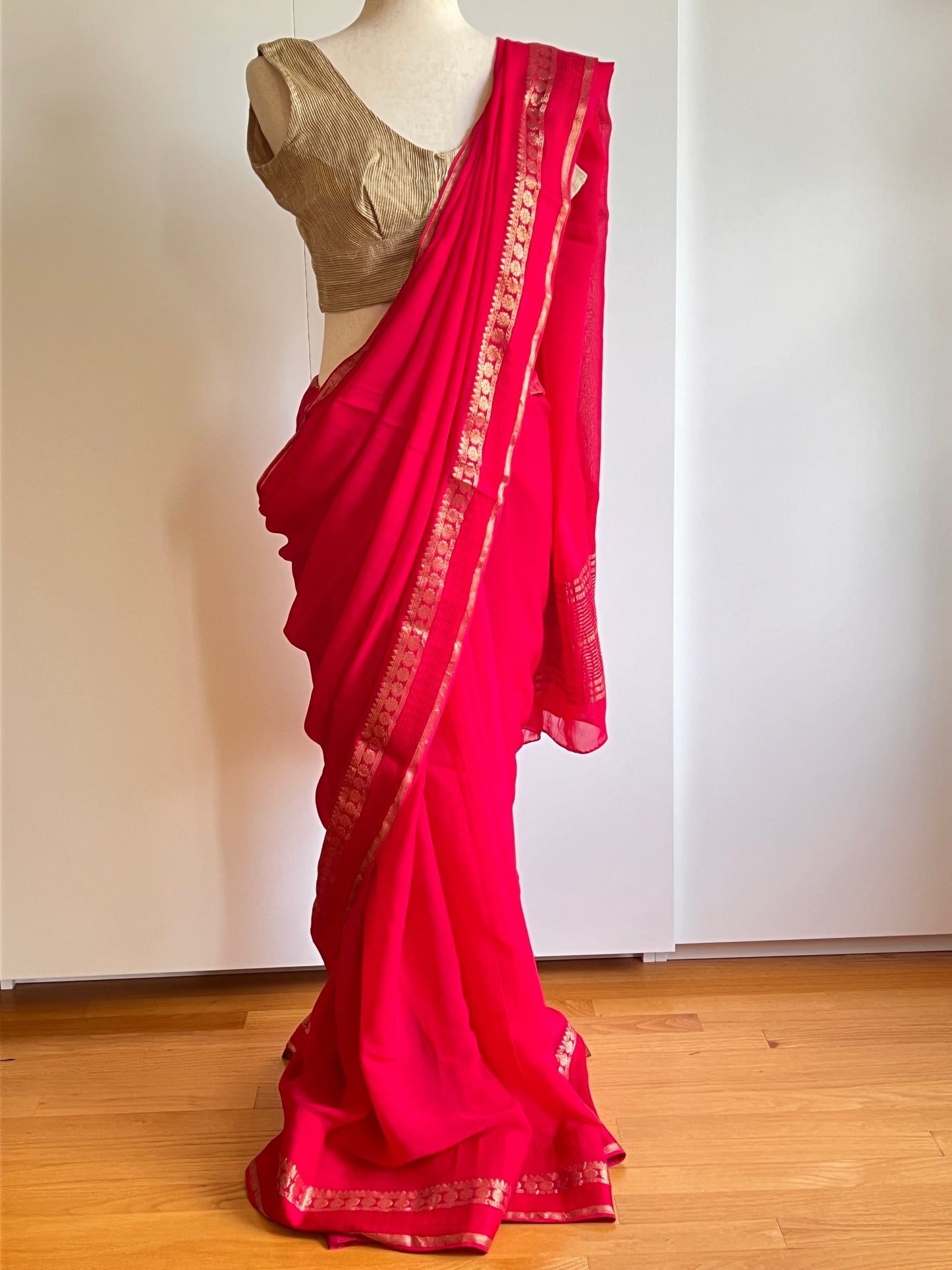 Pink Chiffon Saree with Zari Border