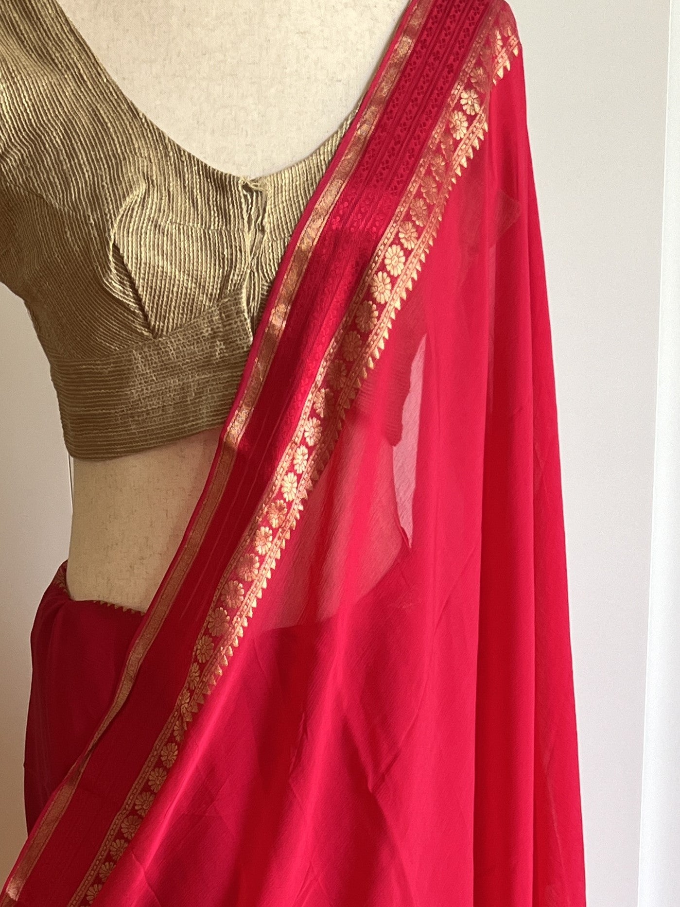 Pink Chiffon Saree with Zari Border