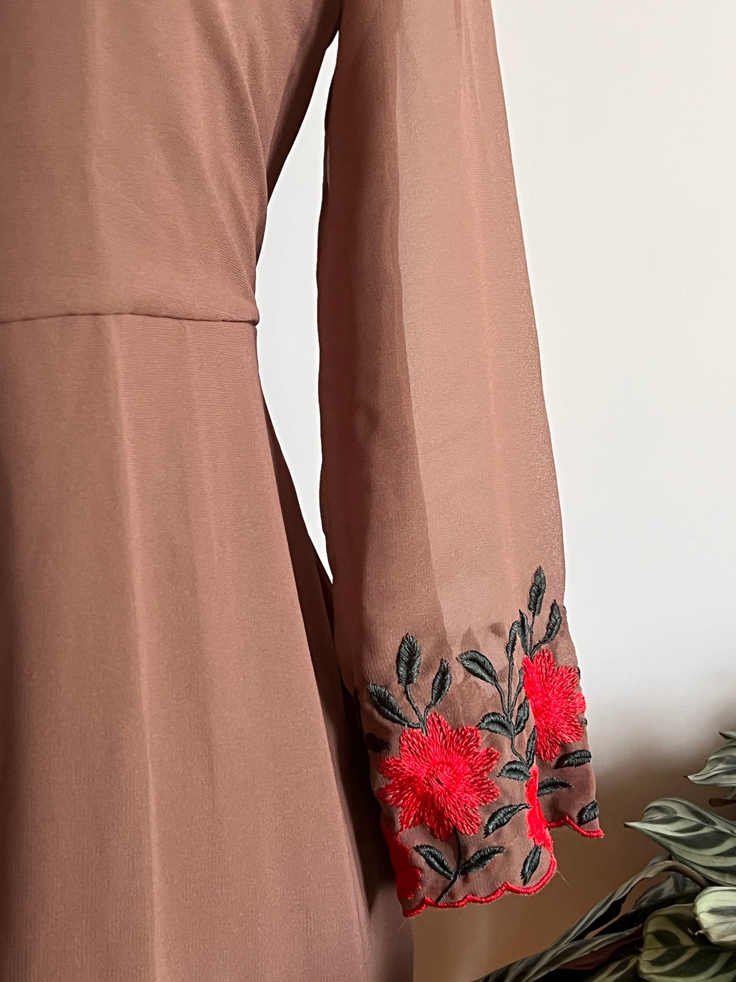 Pastel Brown Faux Georgette Slit Salwar Set -Size M