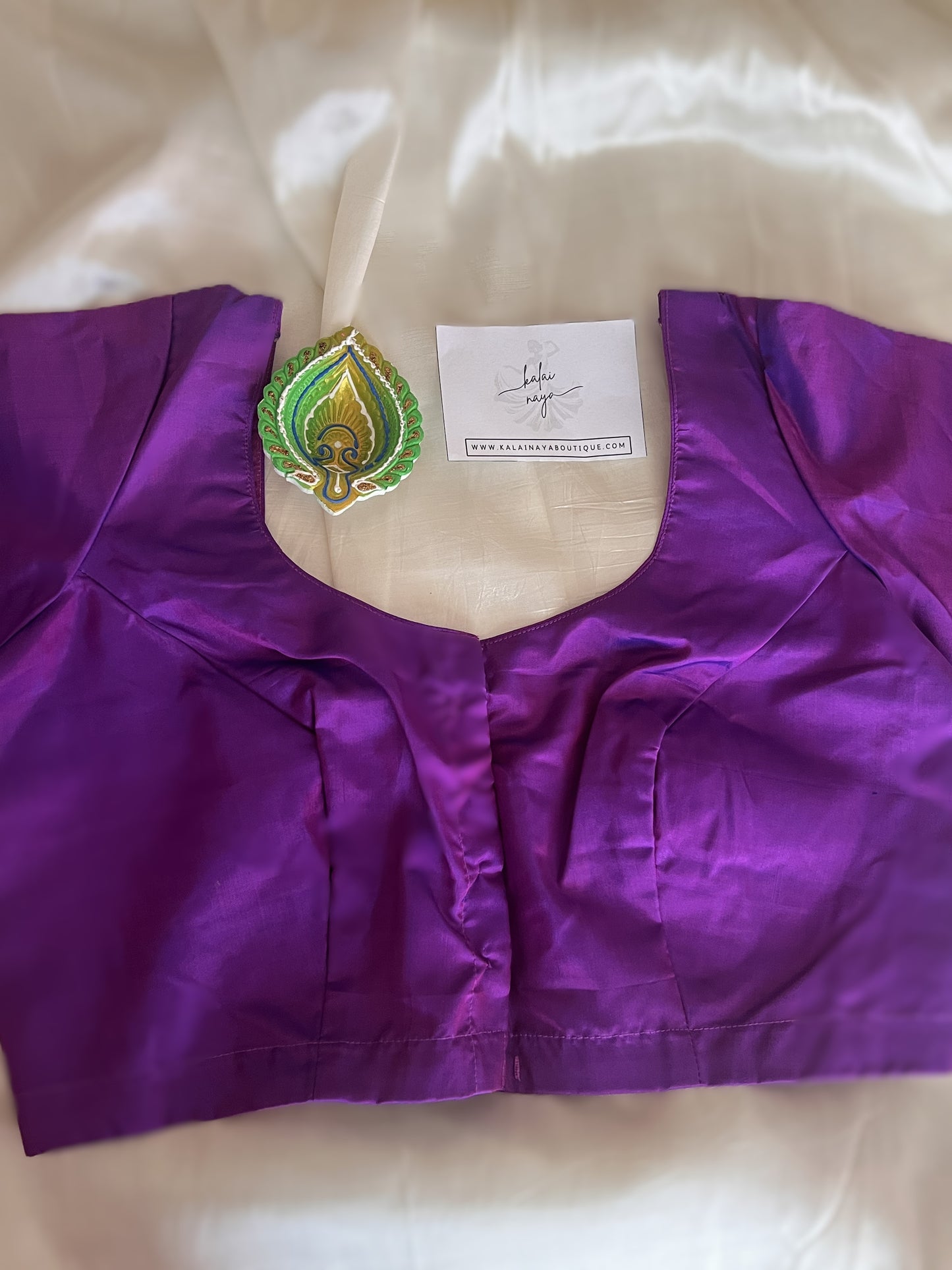 Blue Handloom Kanchipuram Silk Saree with Purple Border | Stitched Blouse-Size L