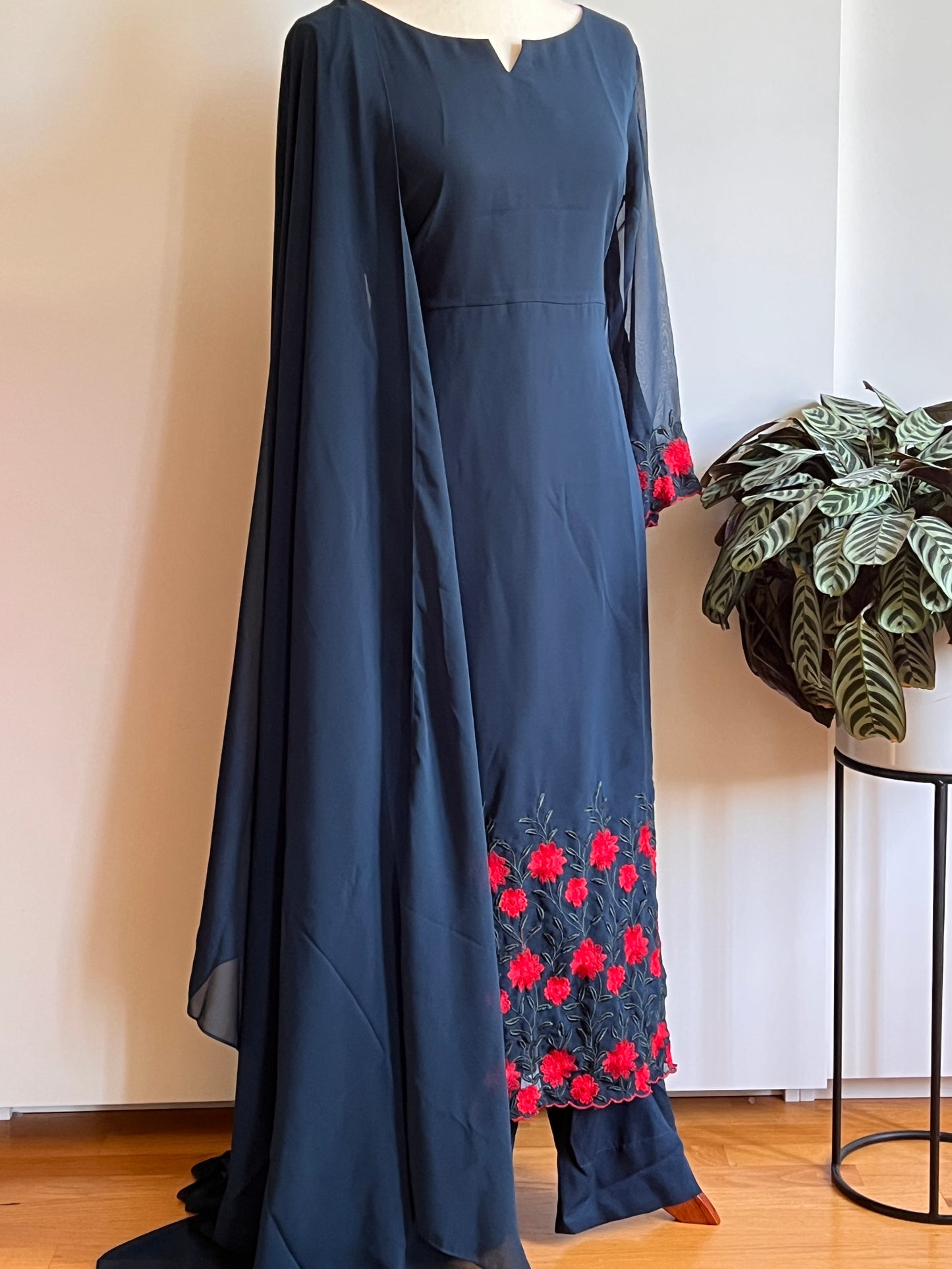 Teal Blue Faux Georgette Slit Salwar Set | Siza L