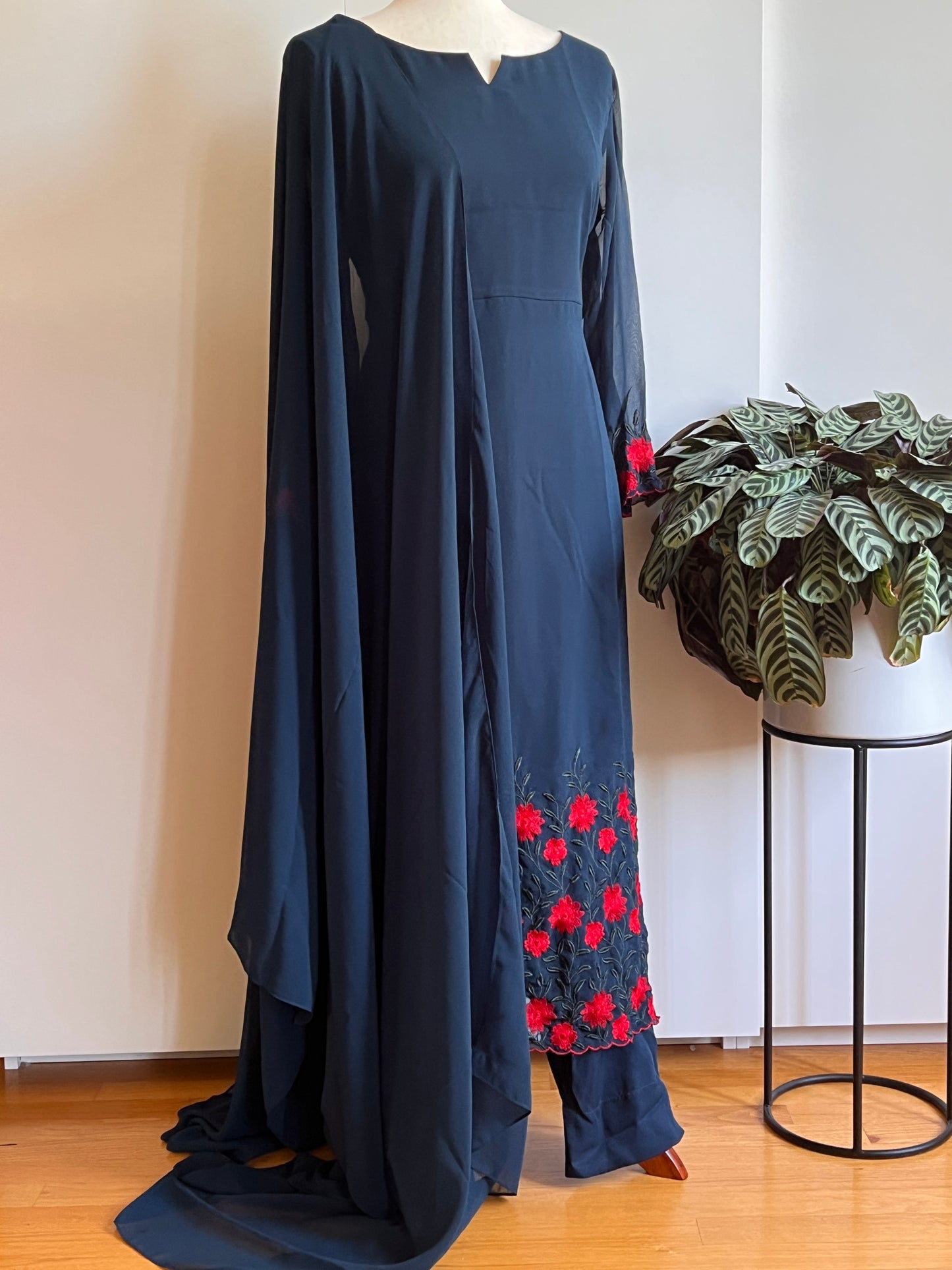 Teal Blue Faux Georgette Slit Salwar Set | Siza L