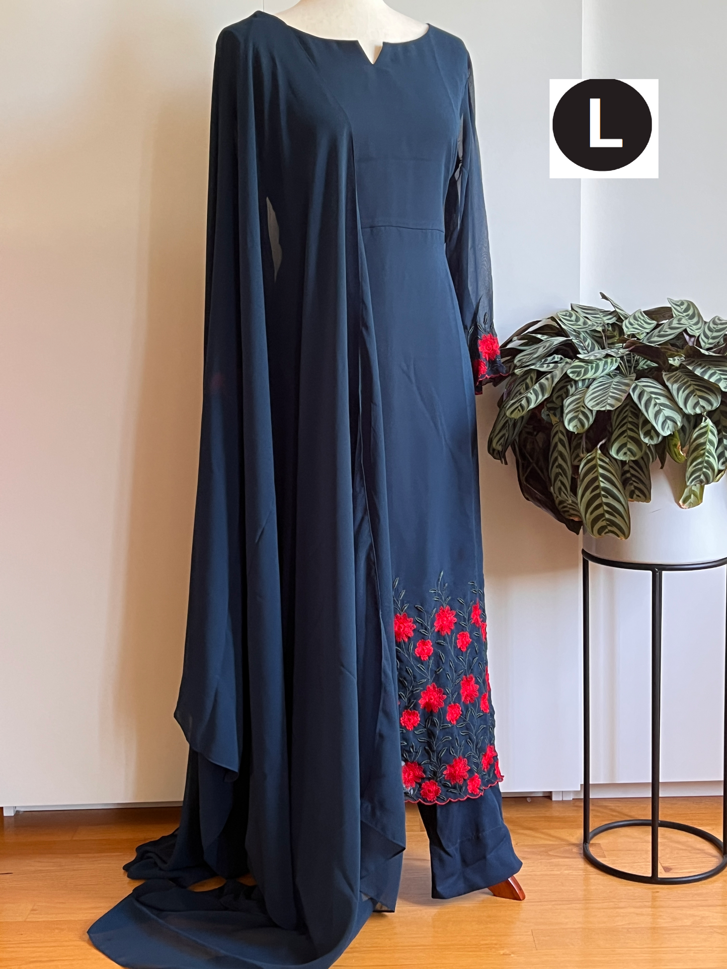 Teal Blue Faux Georgette Slit Salwar Set | Siza L