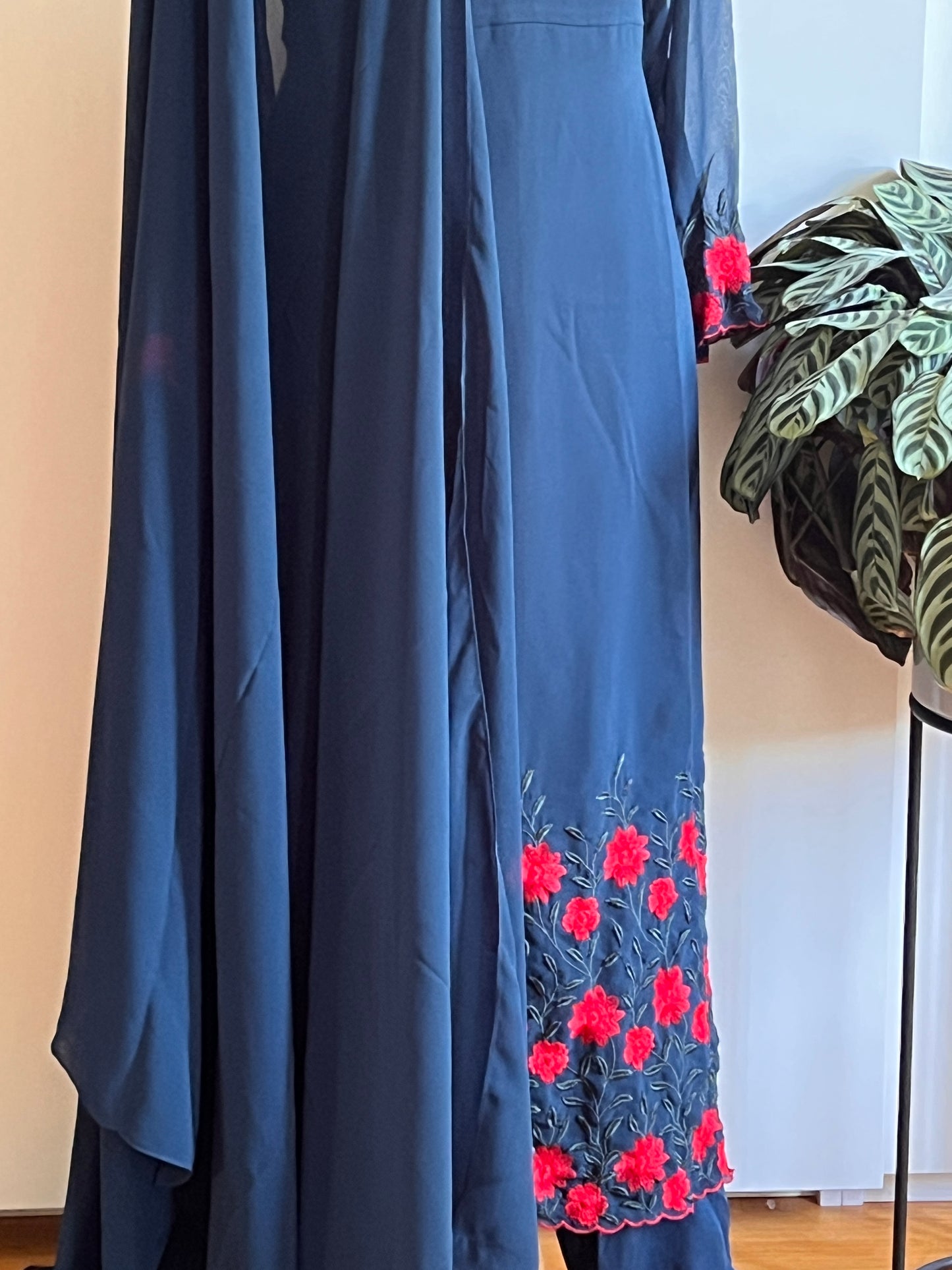Teal Blue Faux Georgette Slit Salwar Set | Siza L