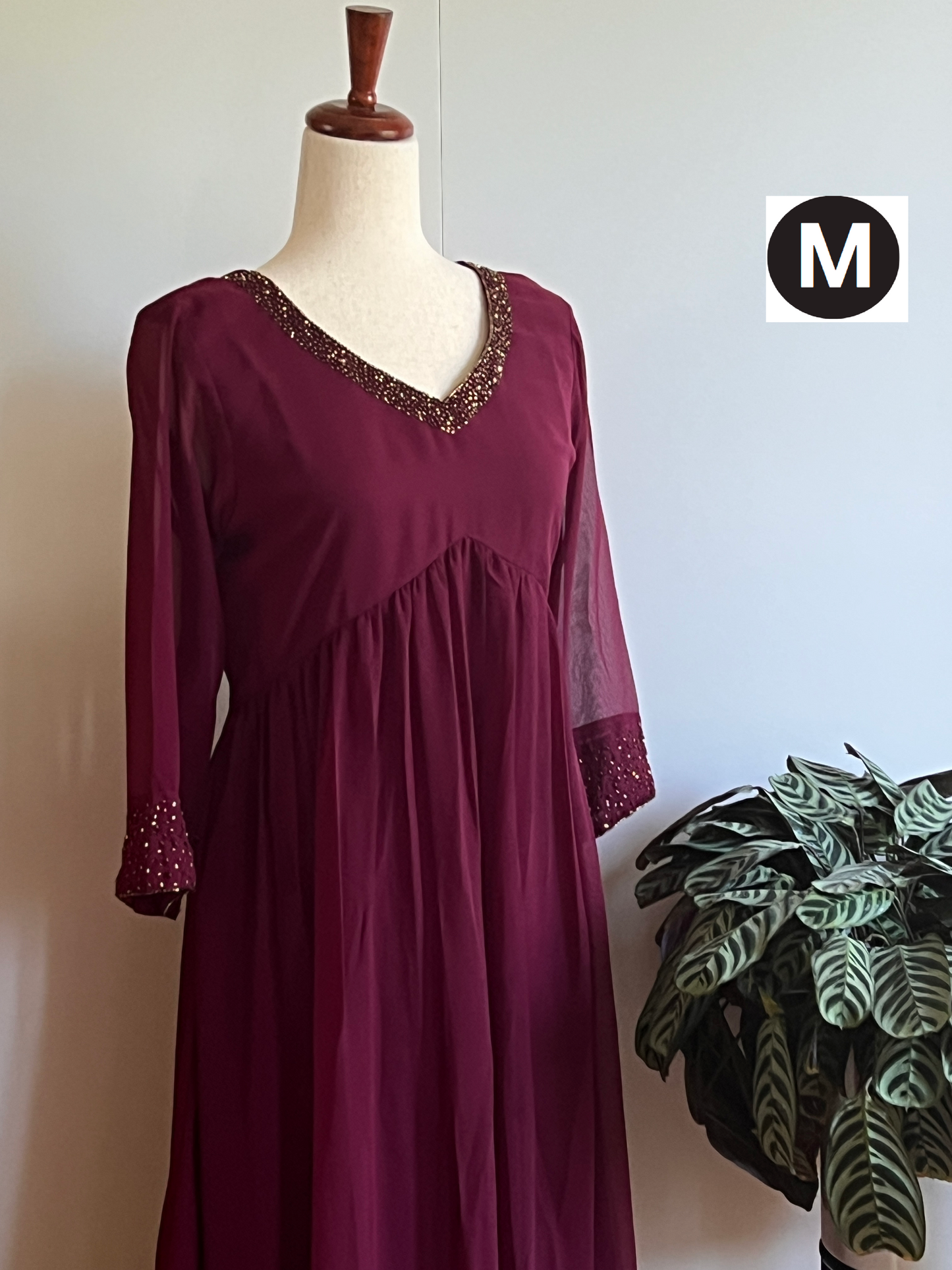 Wine Burgundy Georgette Aline Kurti with Sequin work