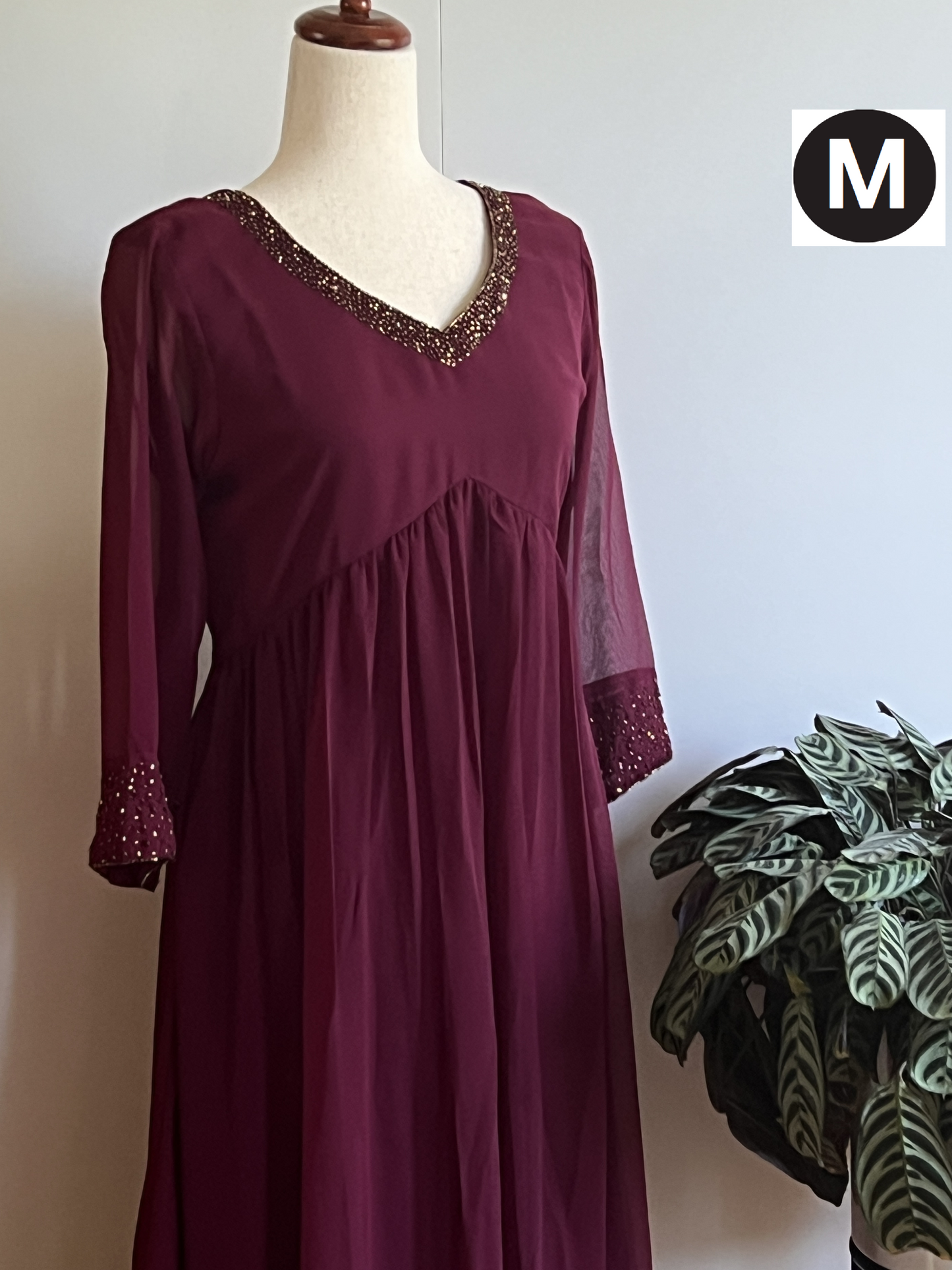 Wine Burgundy Georgette Aline Kurti with Sequin work