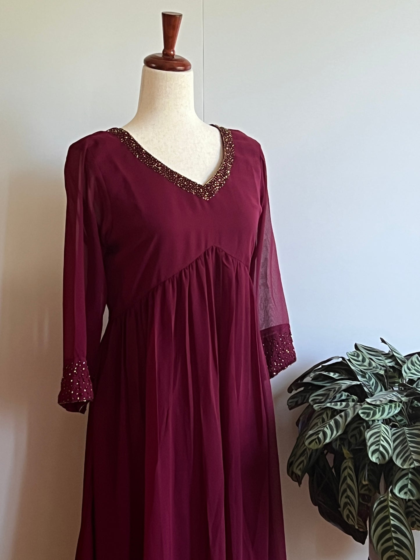 Wine Burgundy Georgette Aline Kurti with Sequin work