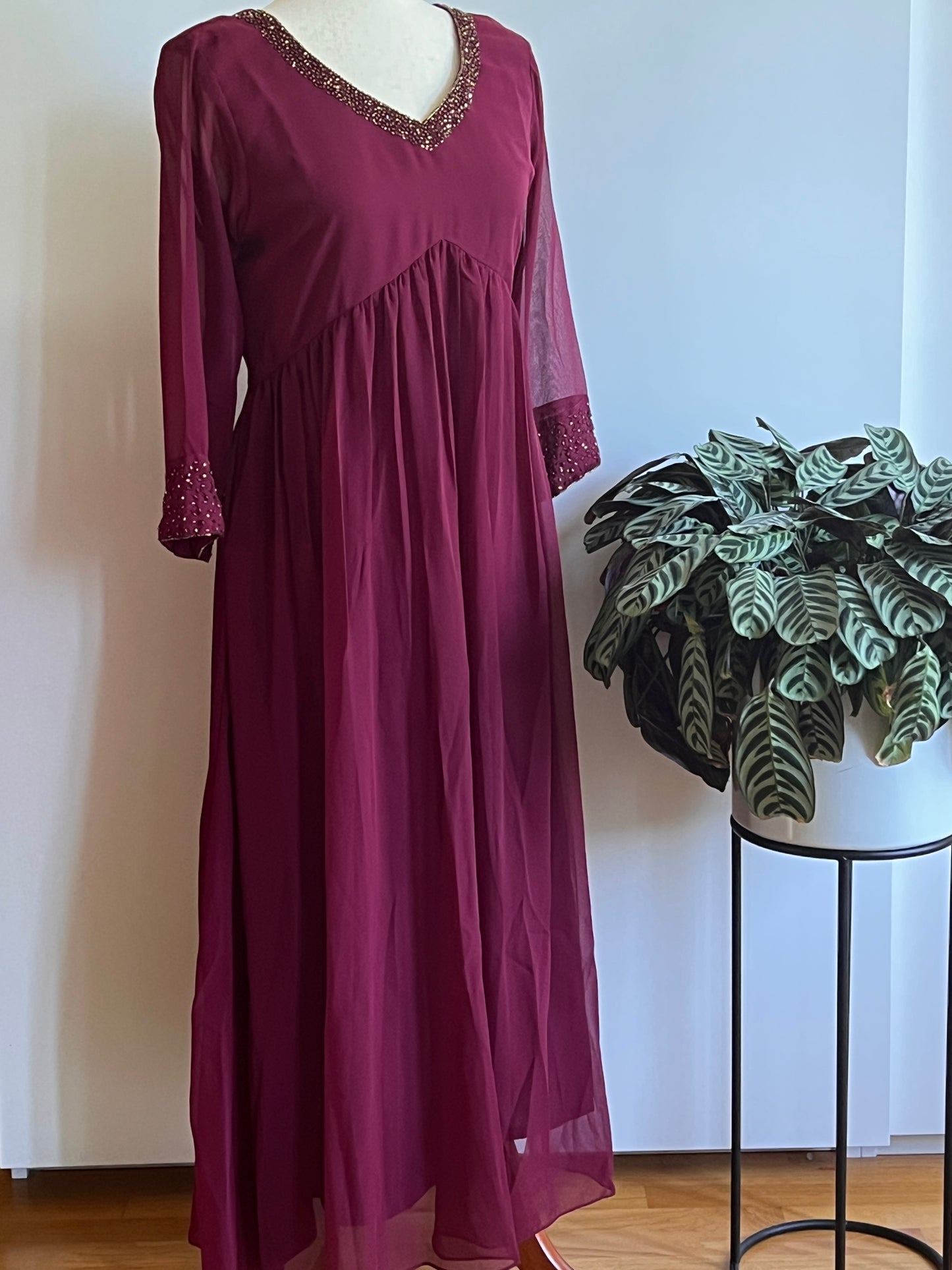 Wine Burgundy Georgette Aline Kurti with Sequin work
