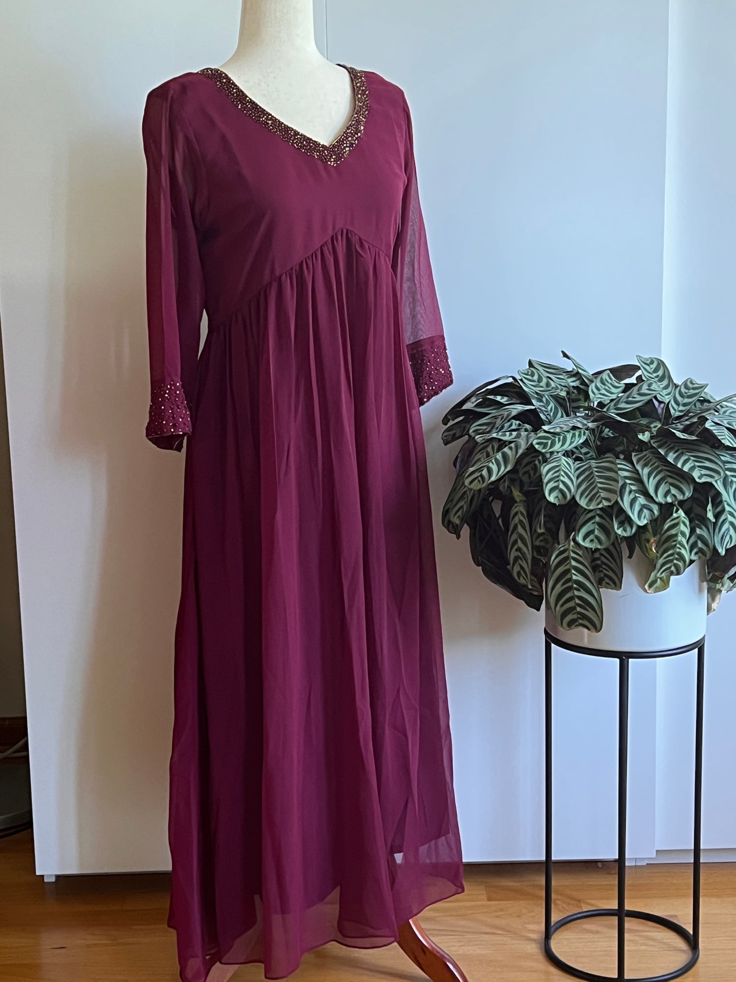 Wine Burgundy Georgette Aline Kurti with Sequin work