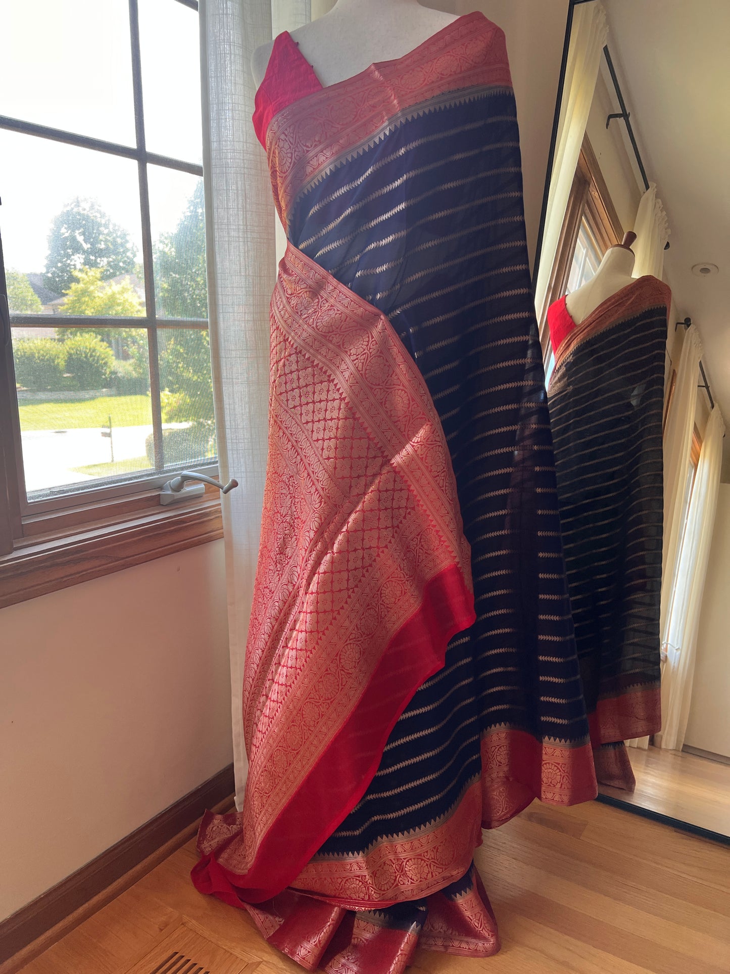 Blue Stripe Semi Georgette Saree