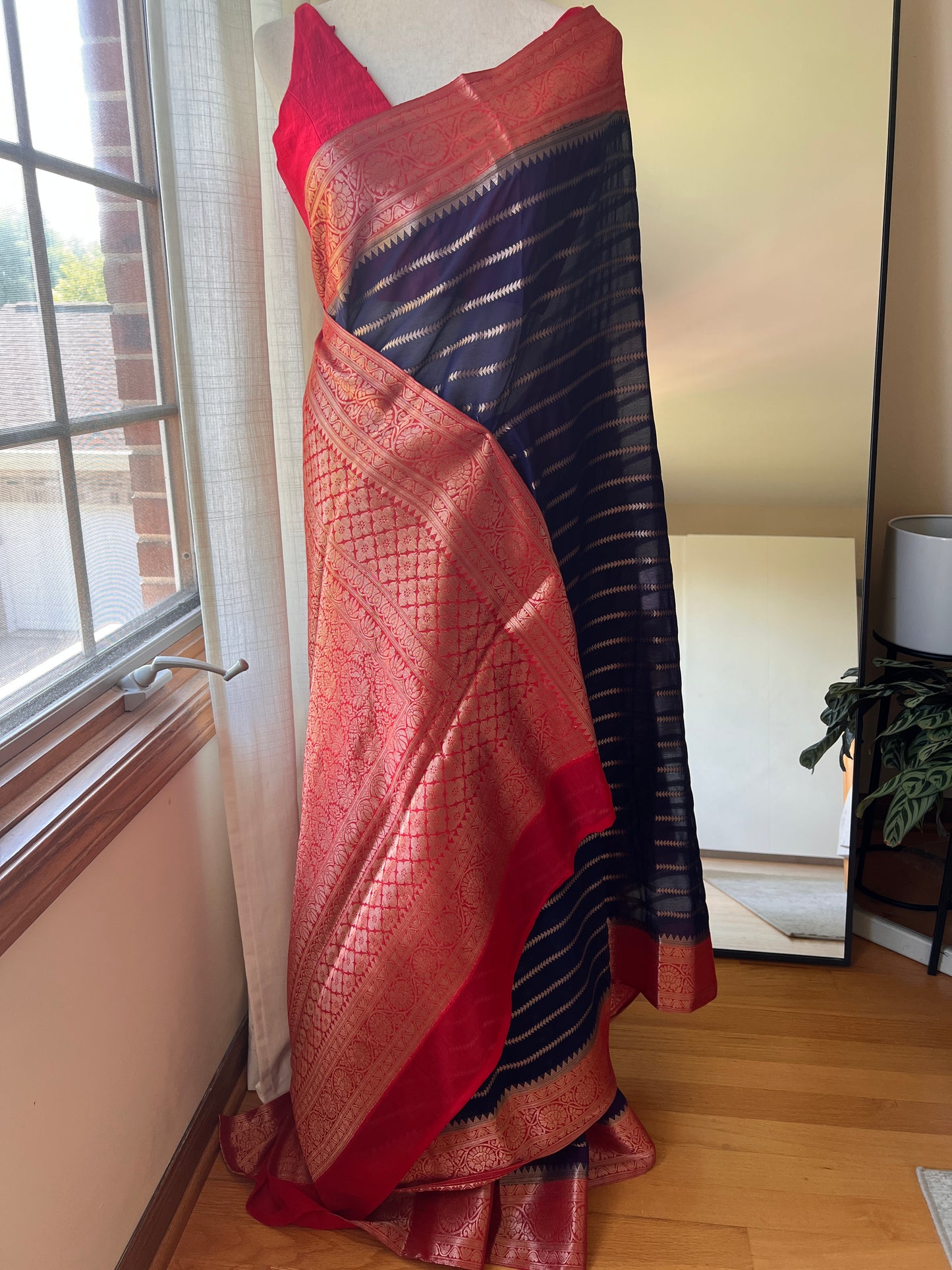 Blue Stripe Semi Georgette Saree