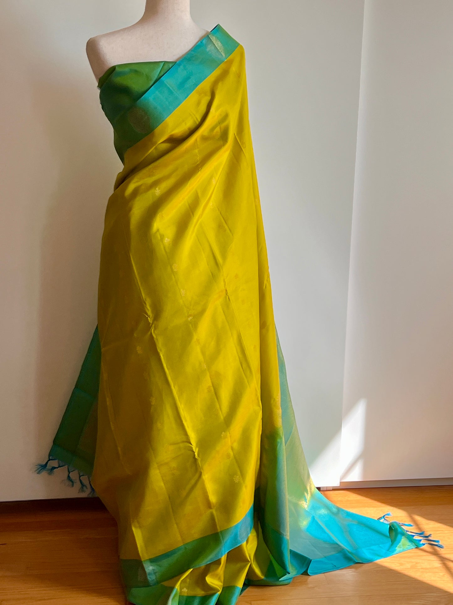 Beautiful Yellow Green Kanjivaram Silk Saree