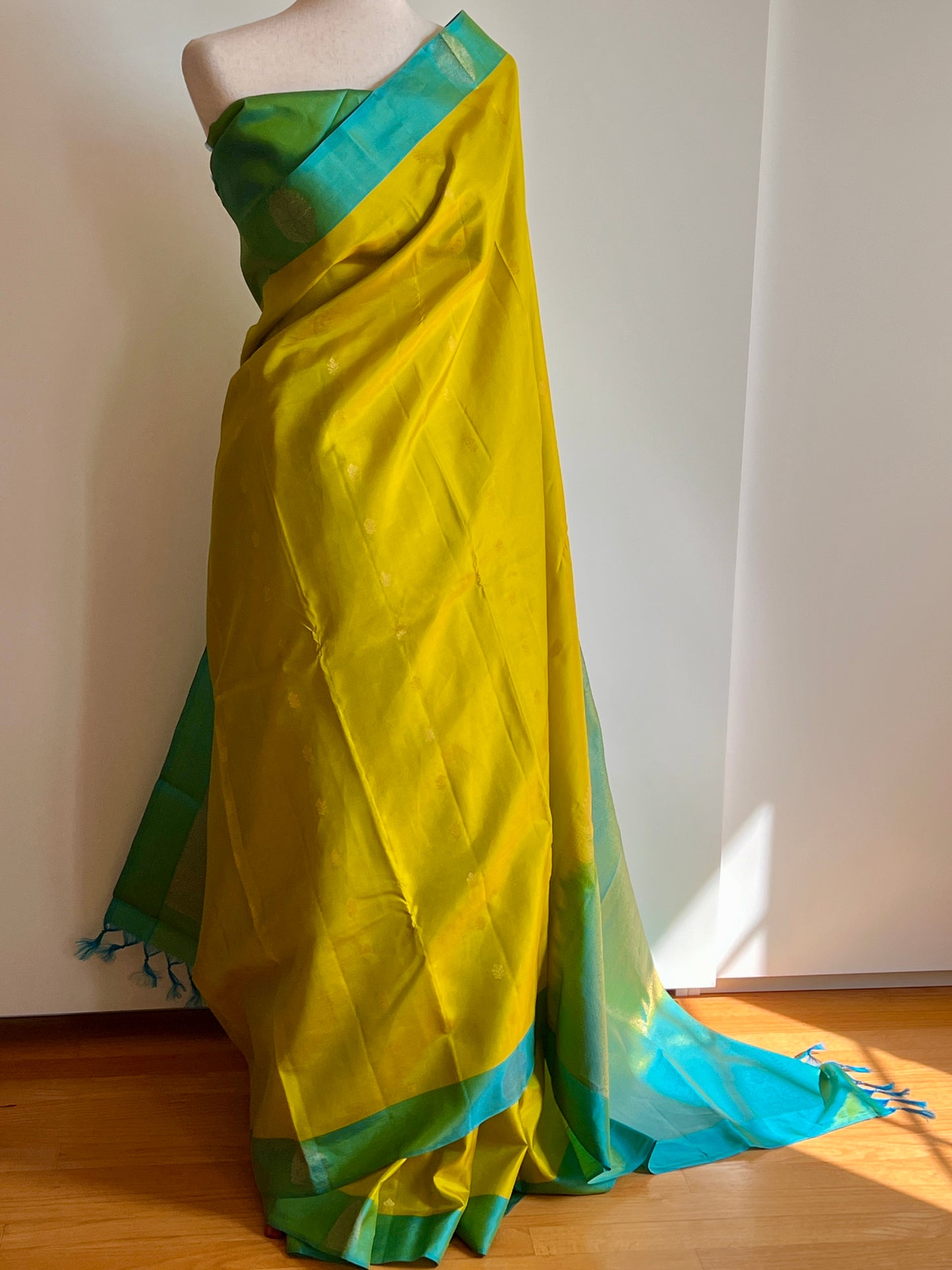 Beautiful Yellow Green Kanjivaram Silk Saree
