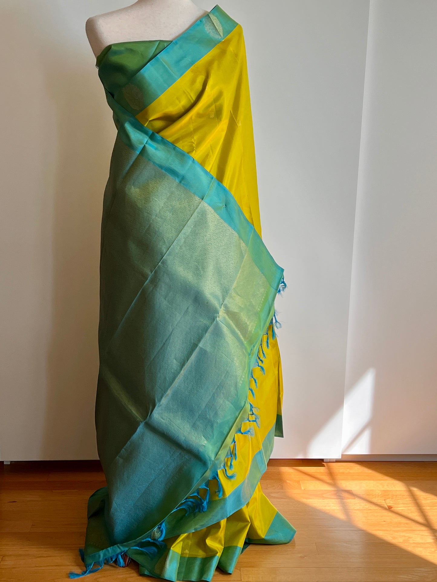 Beautiful Yellow Green Kanjivaram Silk Saree