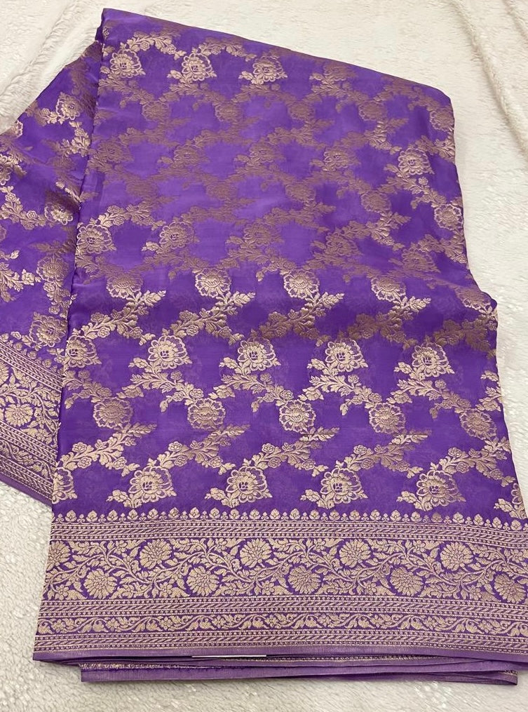 Lavender Mushru Silk Saree with Unstitched Brocade Weave Blouse Fabric